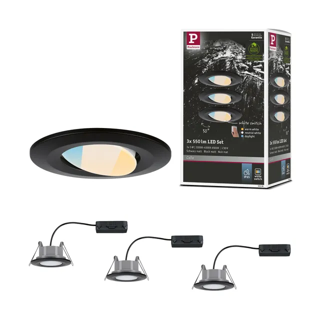 Paulmann Calla 93096 Einbauleuchte 3er-Set IP65 schwarz 3000K