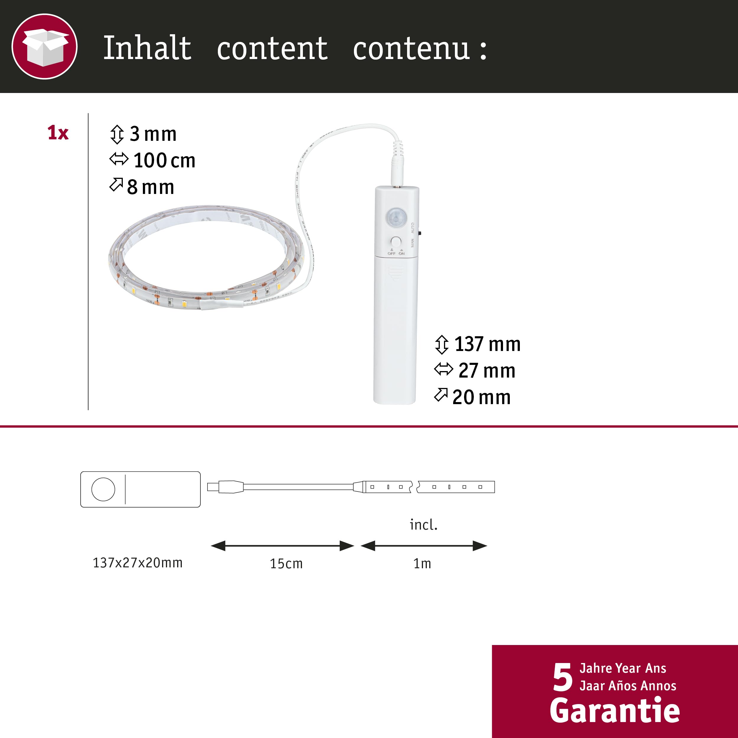 Paulmann MaxLED 78899 LED Strip Batterie 1m Weiß
