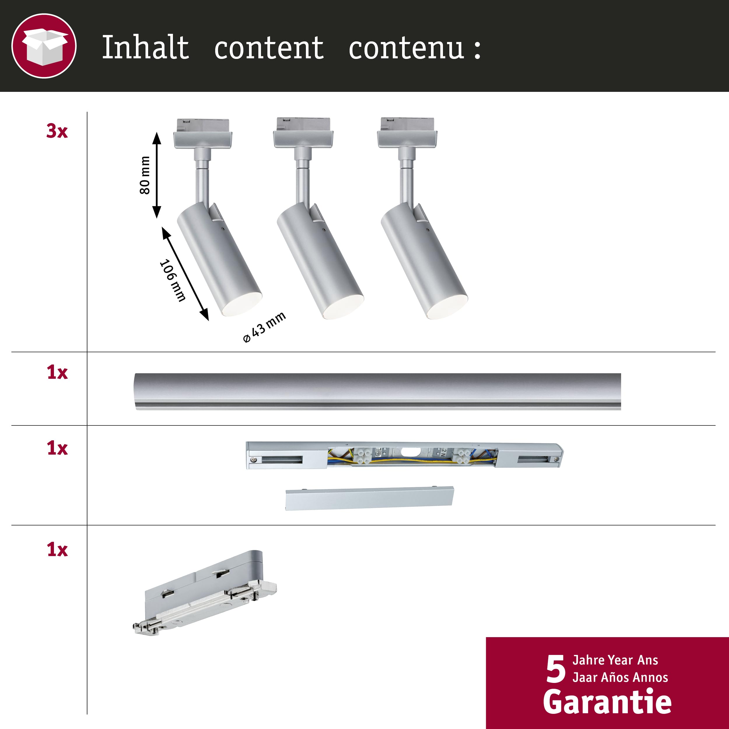 Paulmann URail 5242 Schienenspot Tubo Starterset Chrom 3000K