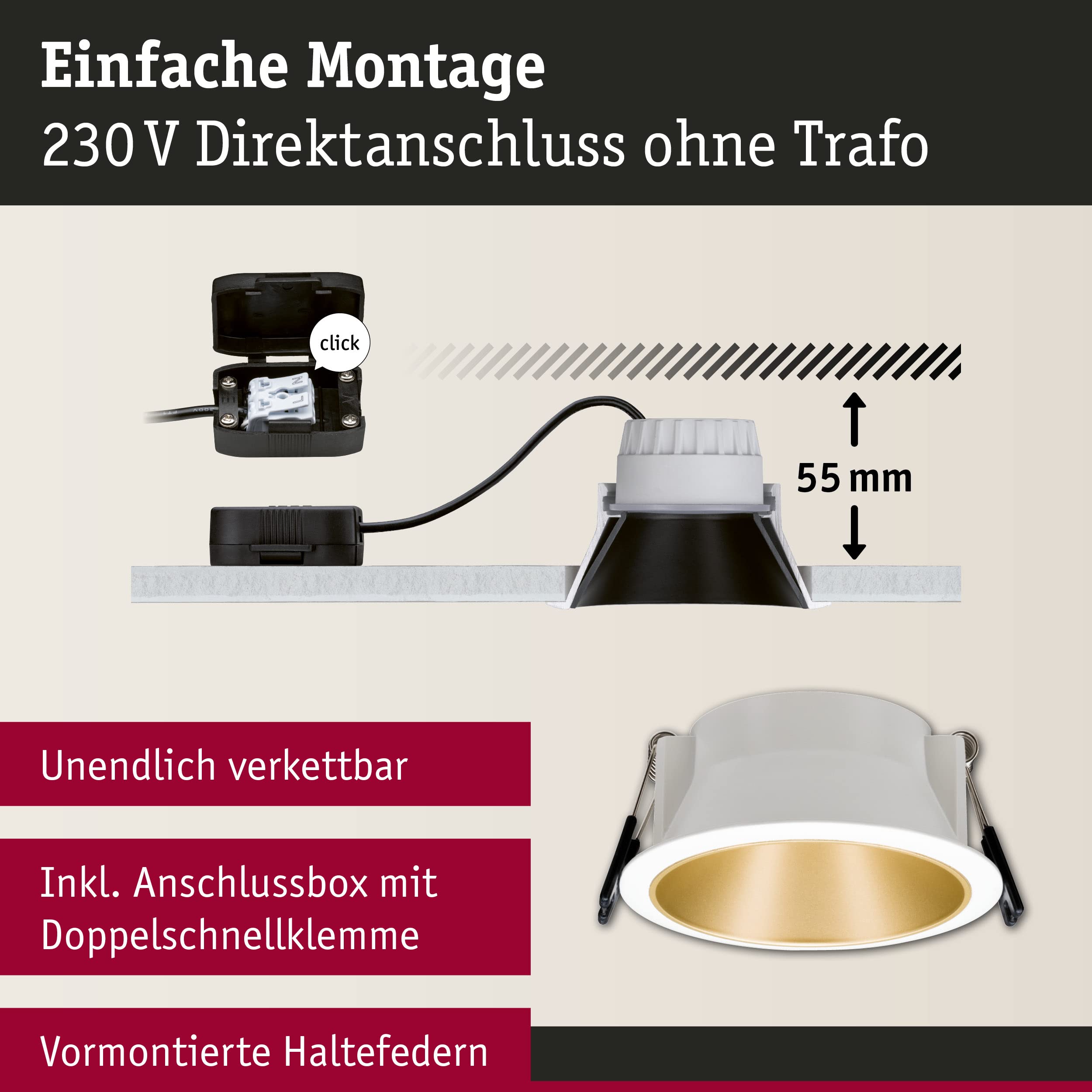 Paulmann Cole 93406 Einbaustrahler 3er-Set weiß gold-matt