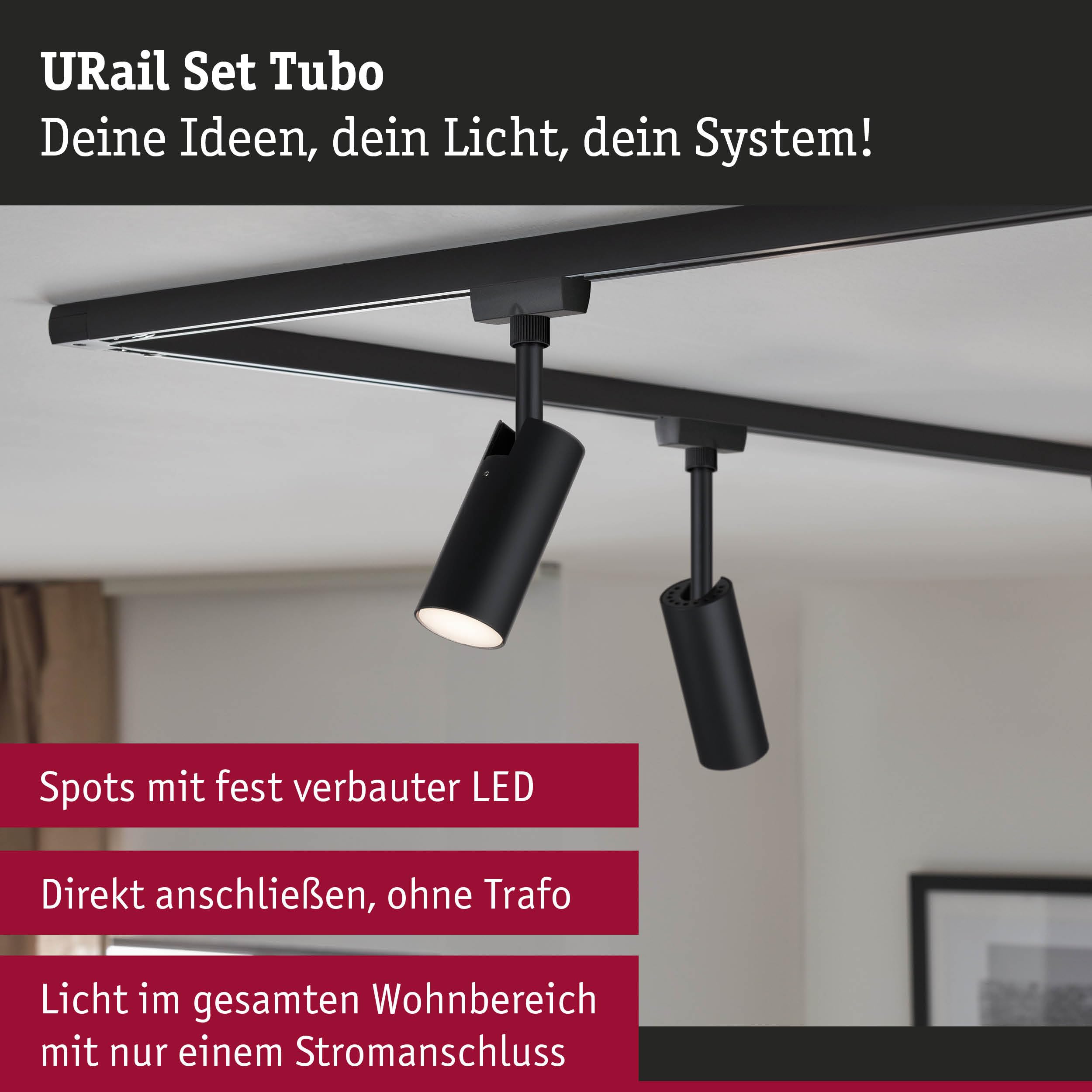 Paulmann URail Tubo 5227 Starterset schwarz 3000K 3er
