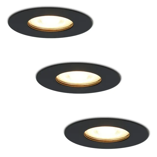 Hoftronic LED Einbaustrahler GU10 Schwarz 3er Set IP64 2700K