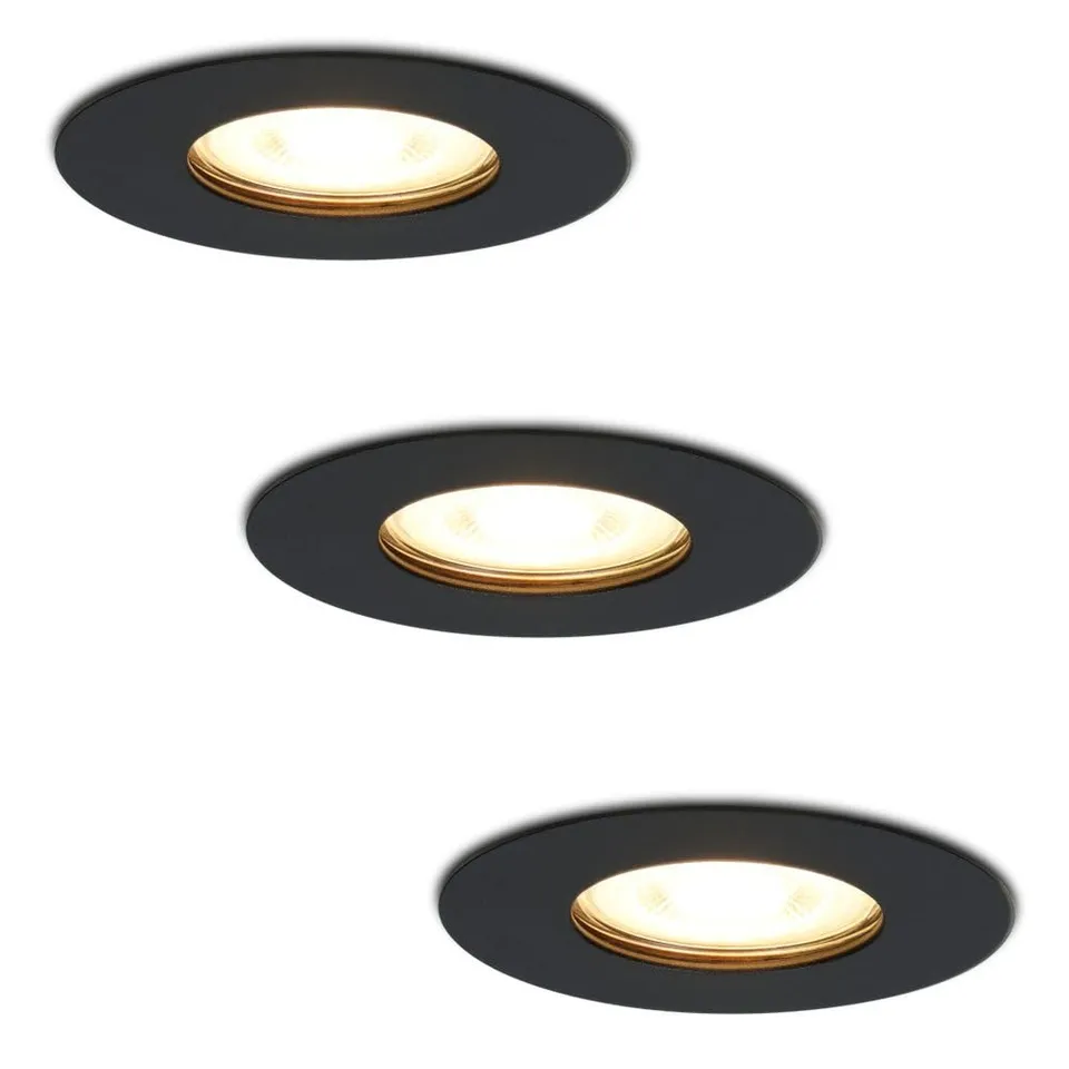 Hoftronic LED Einbaustrahler GU10 Schwarz 3er Set IP64 2700K