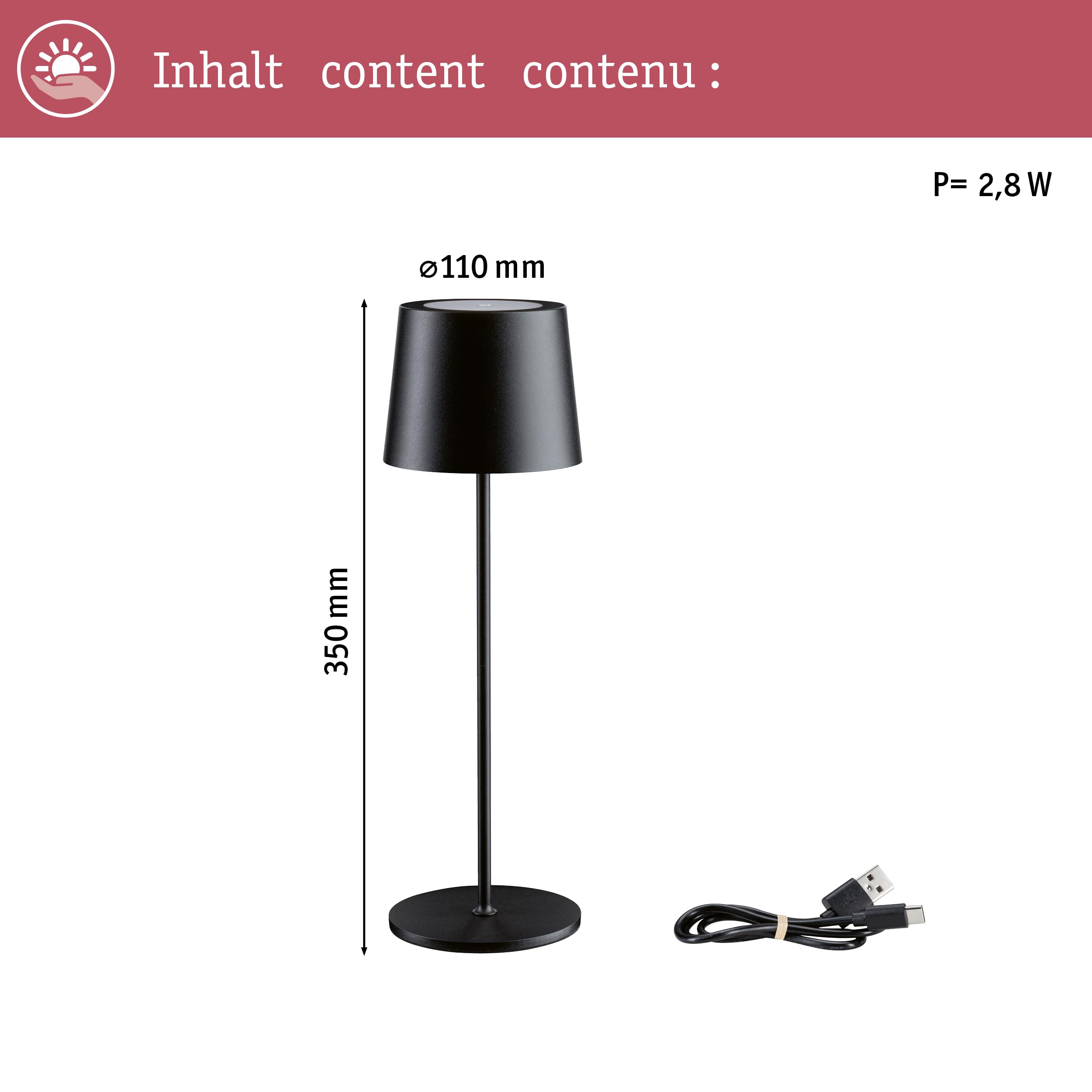 Paulmann Gilo 76996 Akkutischleuchte schwarz matt dimmbar