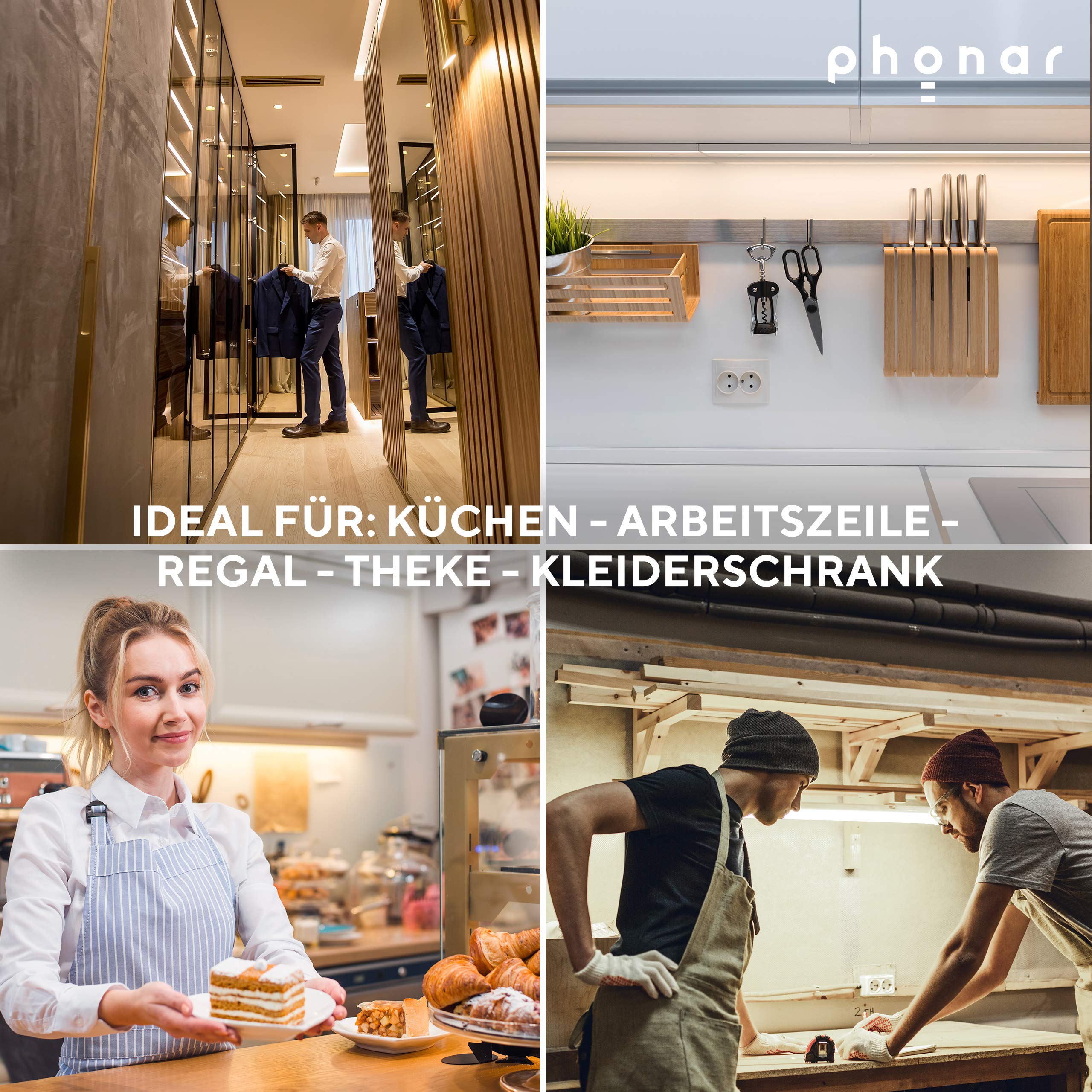 Phonar 61 cm LED Unterbauleuchte 2er Pack 4000K Sensor