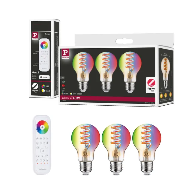 Paulmann Filament 5282 LED Birne E27 3er Set Gold RGBW