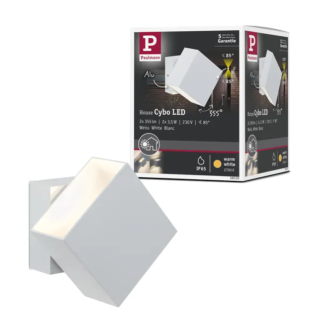 Paulmann Cybo Wandaufbauleuchte LED eckig weiß 2x3W IP65