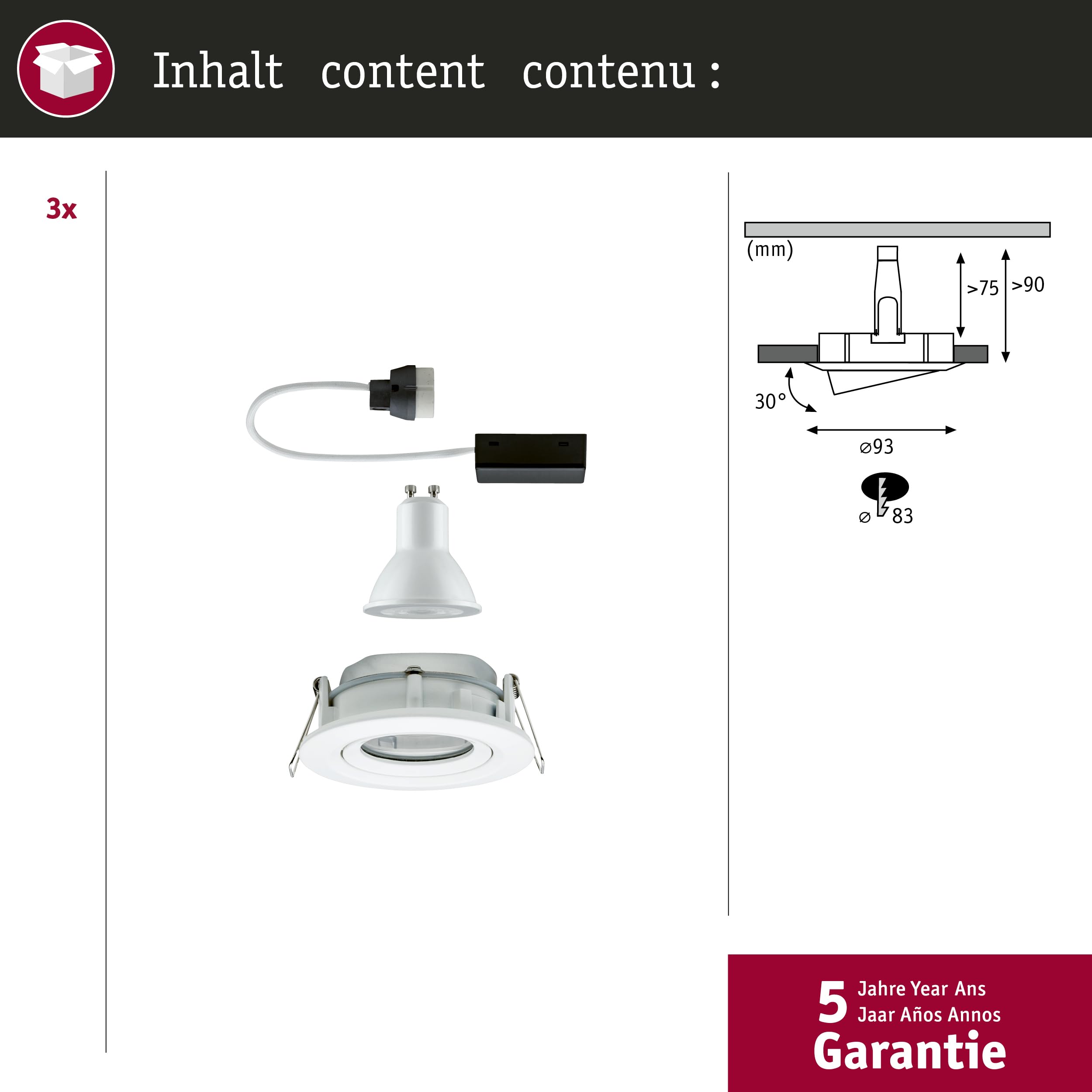 Paulmann Premium EBL Einbauspot 3er-Set IP65 schwenkbar