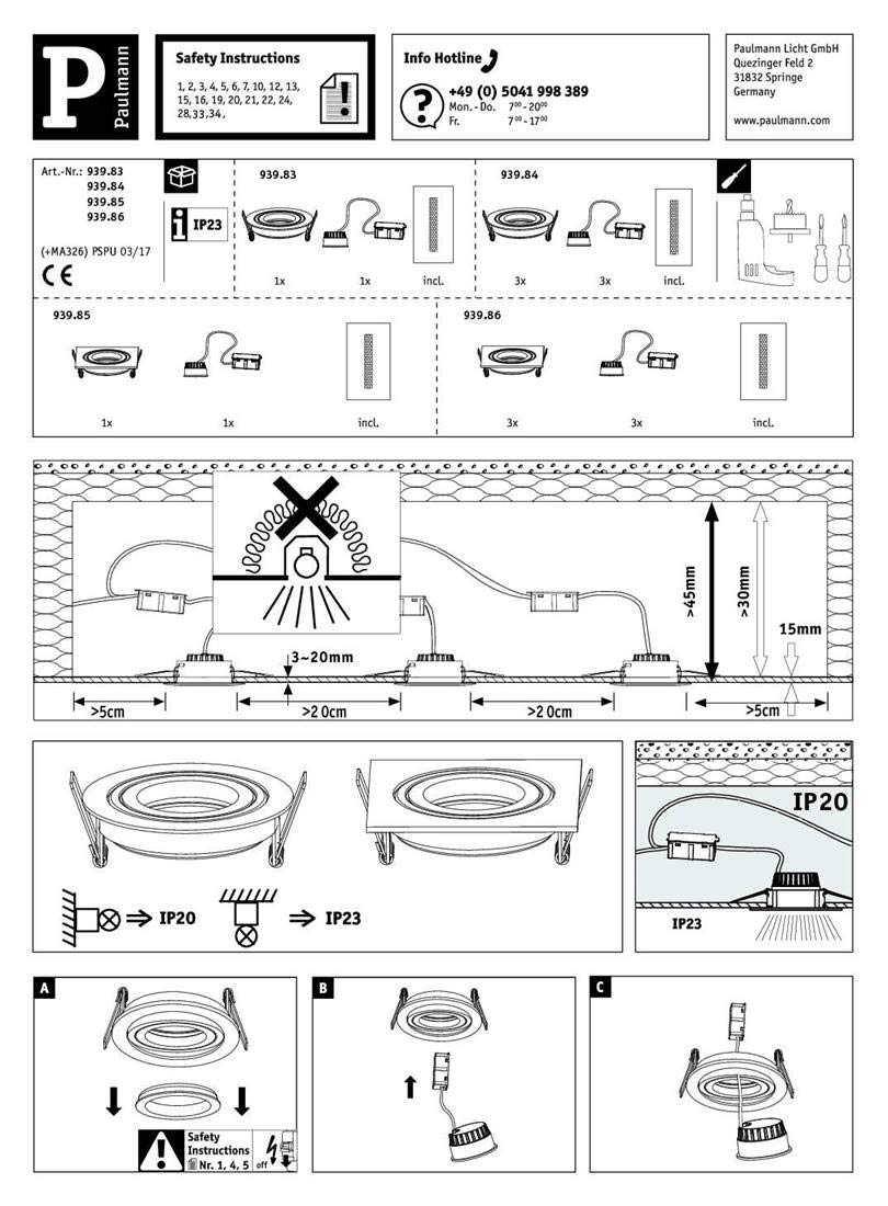 Paulmann 93986 Coin Einbauspot Set 3x7W eckig