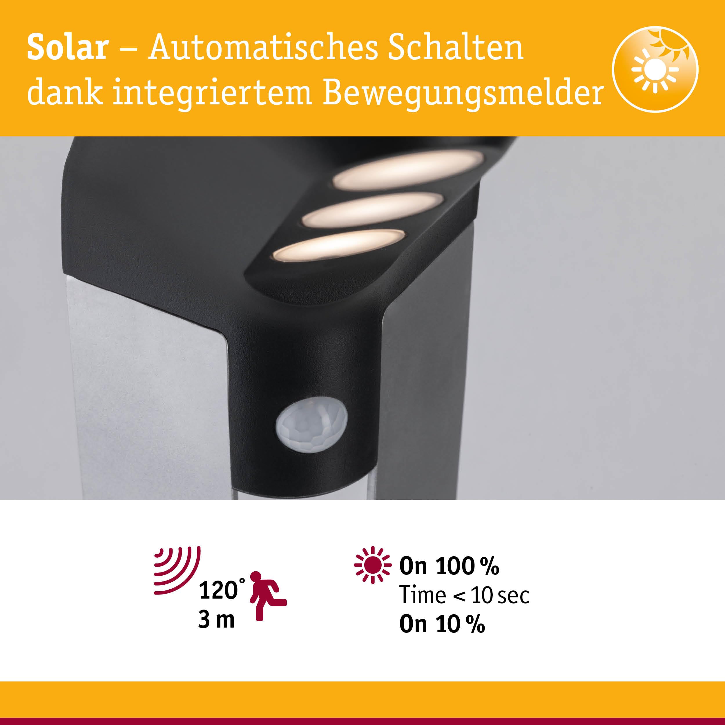 Paulmann Soley 94252 Solar Pollerleuchte Anthrazit warmweiß