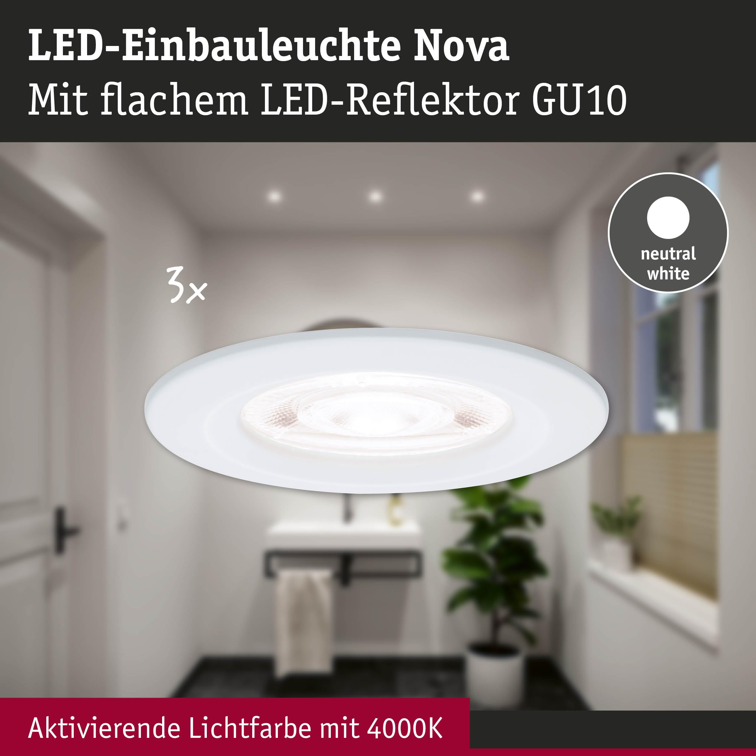 Paulmann Nova GU10 Flat starr Einbauleuchte 3er Weiß 4000K IP44