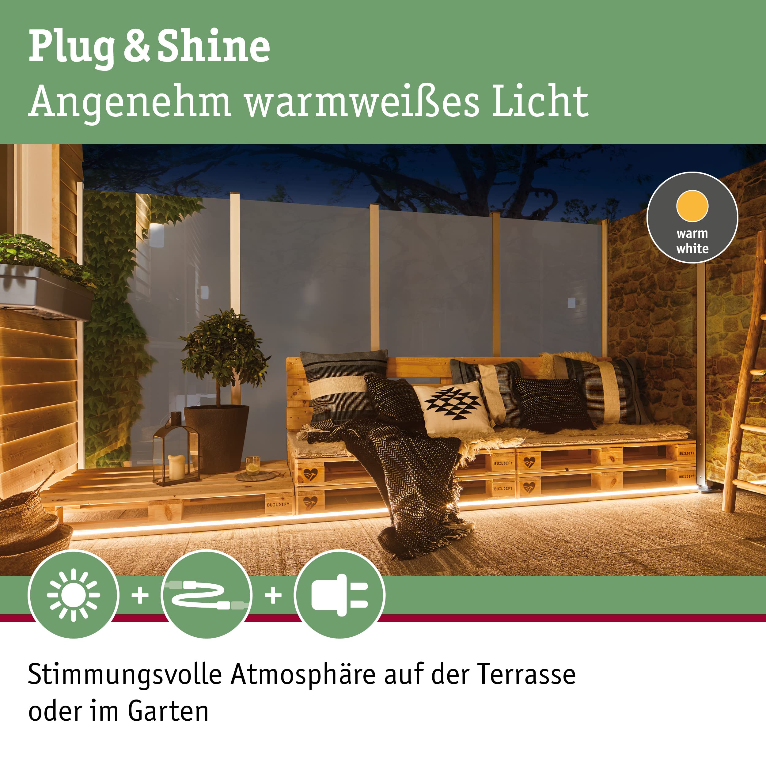Paulmann Plug & Shine Stripe LED Streifen 5m warmweiß IP67