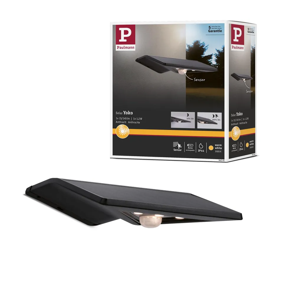 Paulmann Yoko 94245 Solar Wandleuchte Anthrazit warmweiß