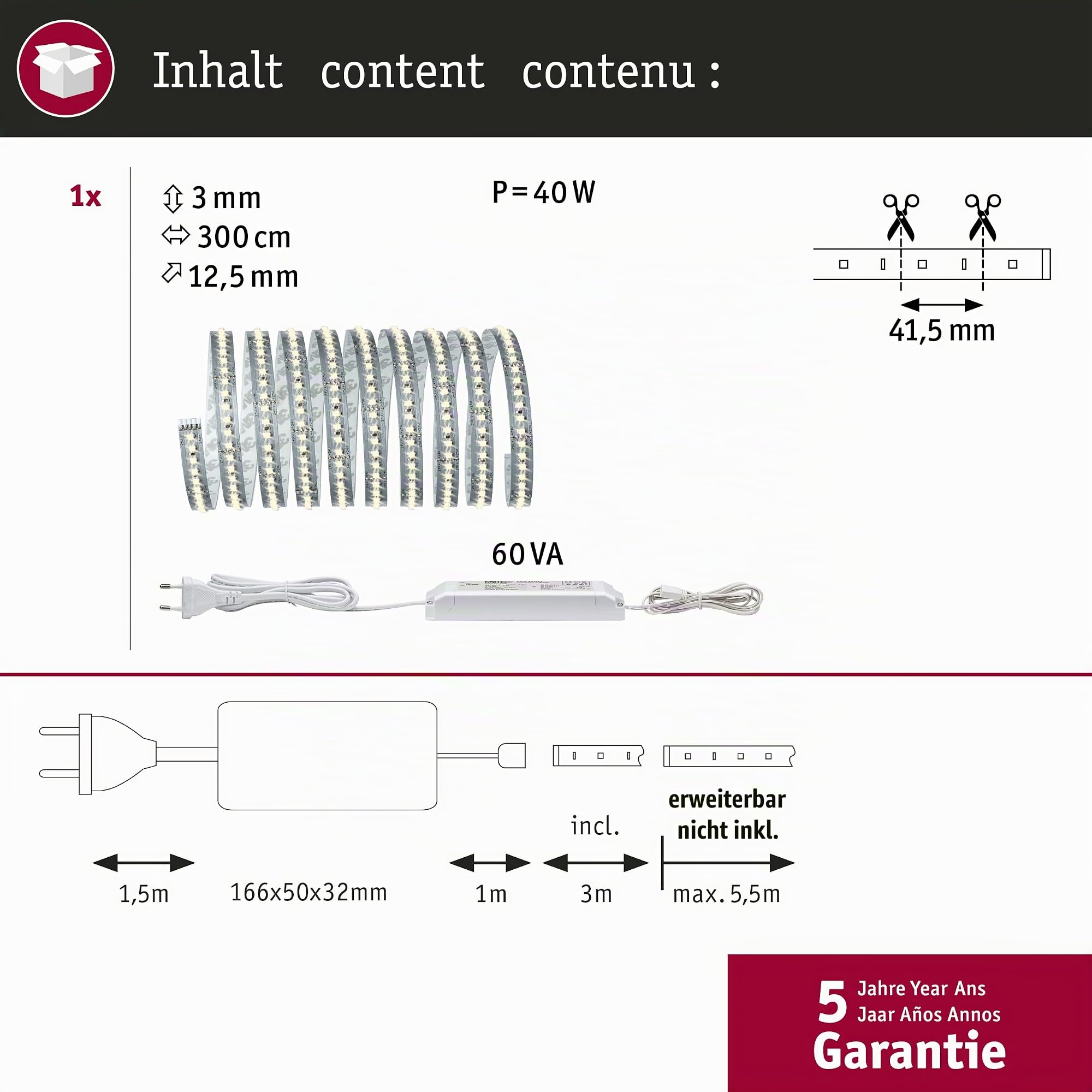 Paulmann MaxLED 705.88 LED-Streifen Komplettset silber erweiterbar