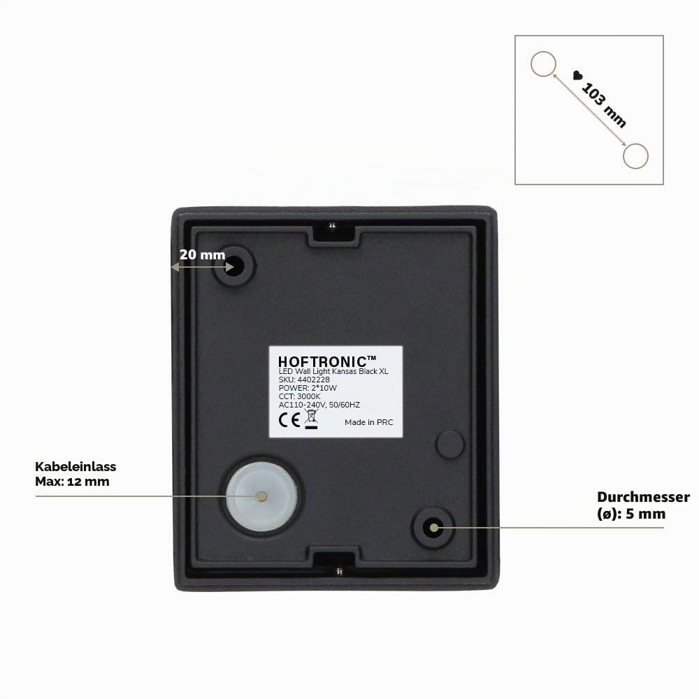 Hoftronic Kansas XL LED Wandleuchte schwarz IP65