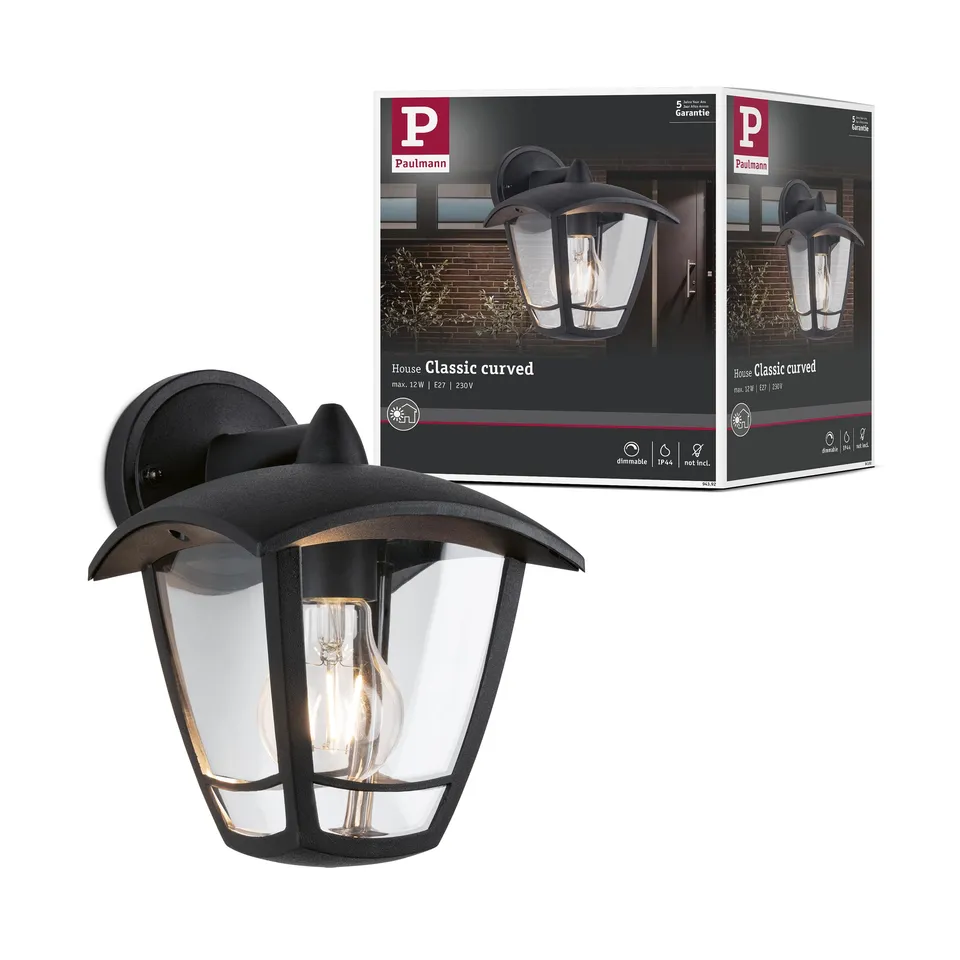Paulmann Classic Curved 94392 Außenwandleuchte E27 225mm schwarz