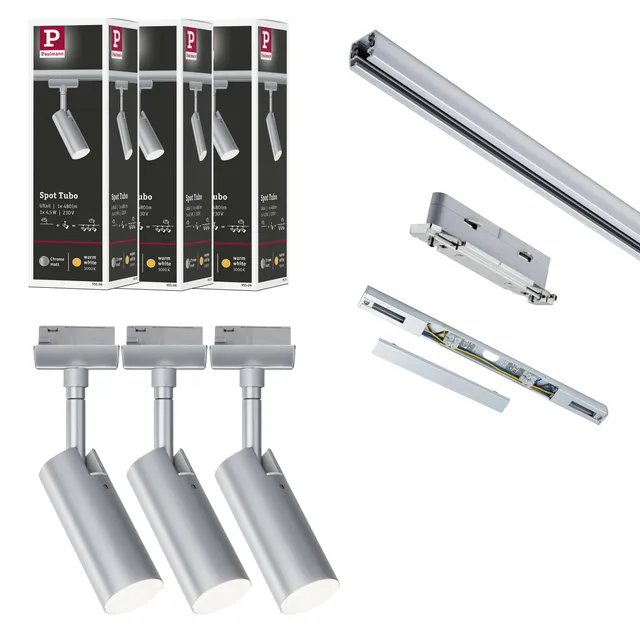 Paulmann URail 5242 Schienenspot Tubo Starterset Chrom 3000K