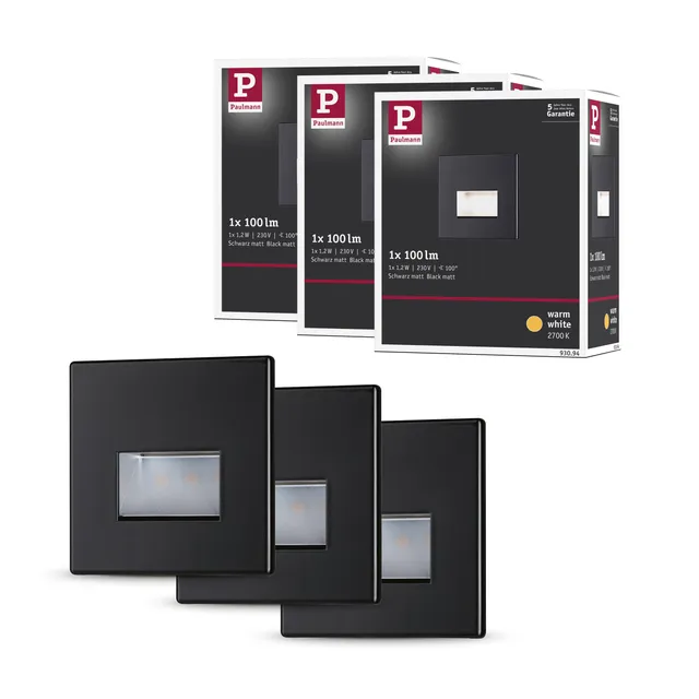 Paulmann Edge 5223 Wandeinbauleuchte eckig schwarz matt 3er-Set