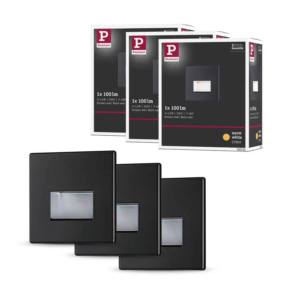 Paulmann Edge 5223 Wandeinbauleuchte eckig schwarz matt 3er-Set
