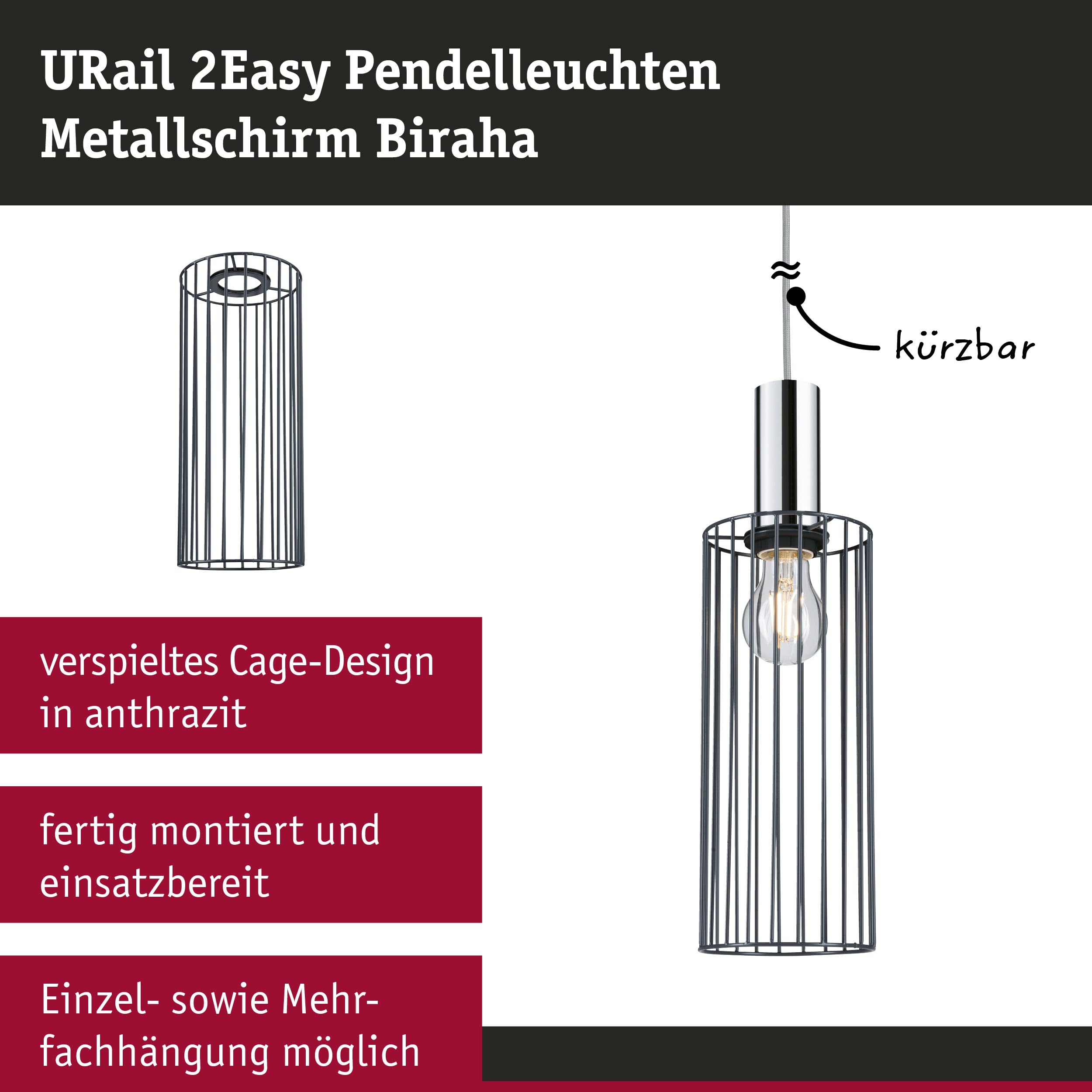 Paulmann URail Biraha 95614 Lampenschirm Anthrazit 120 mm