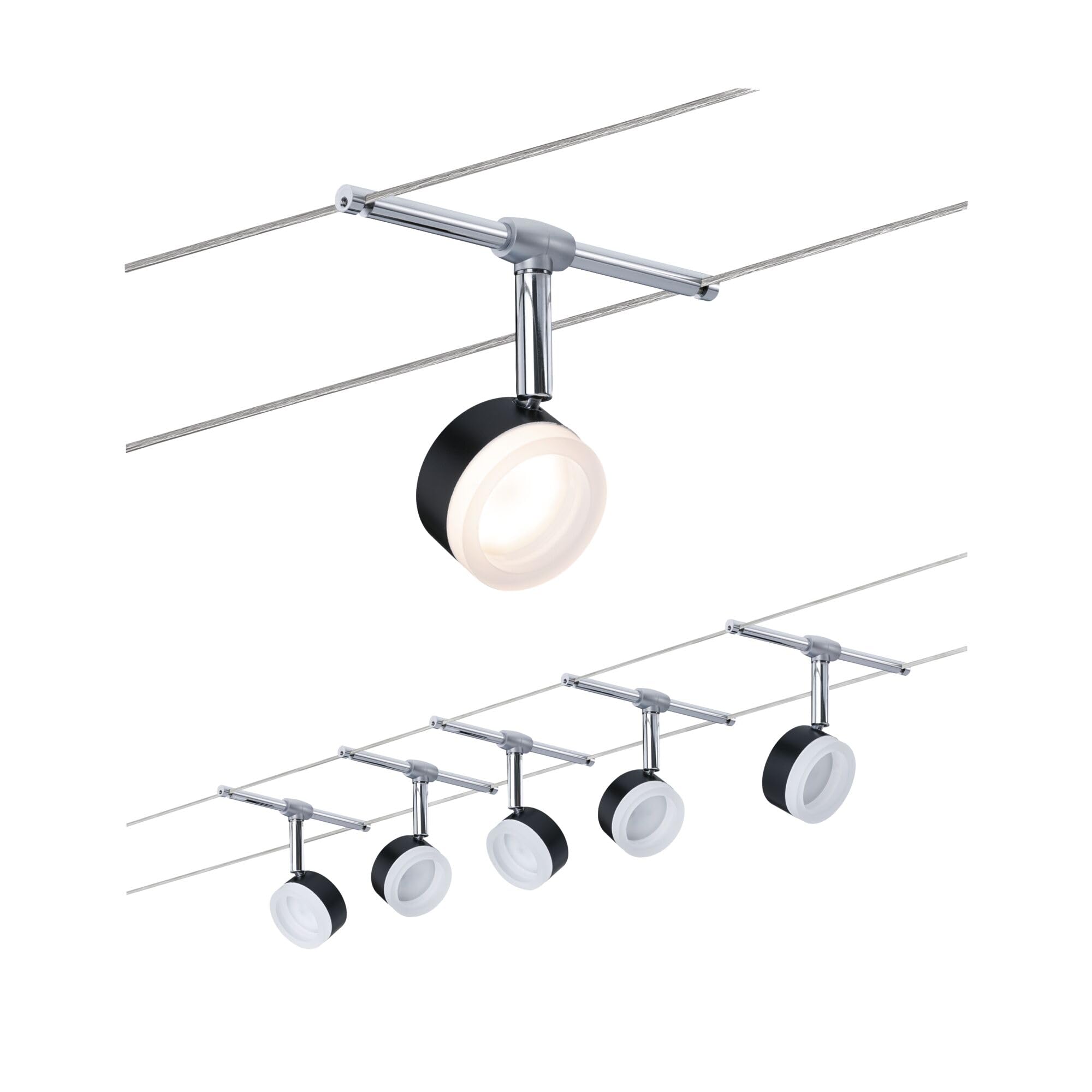 Paulmann ClearLED Seilsystem-Set 5 Spots schwarz-chrom 2700K