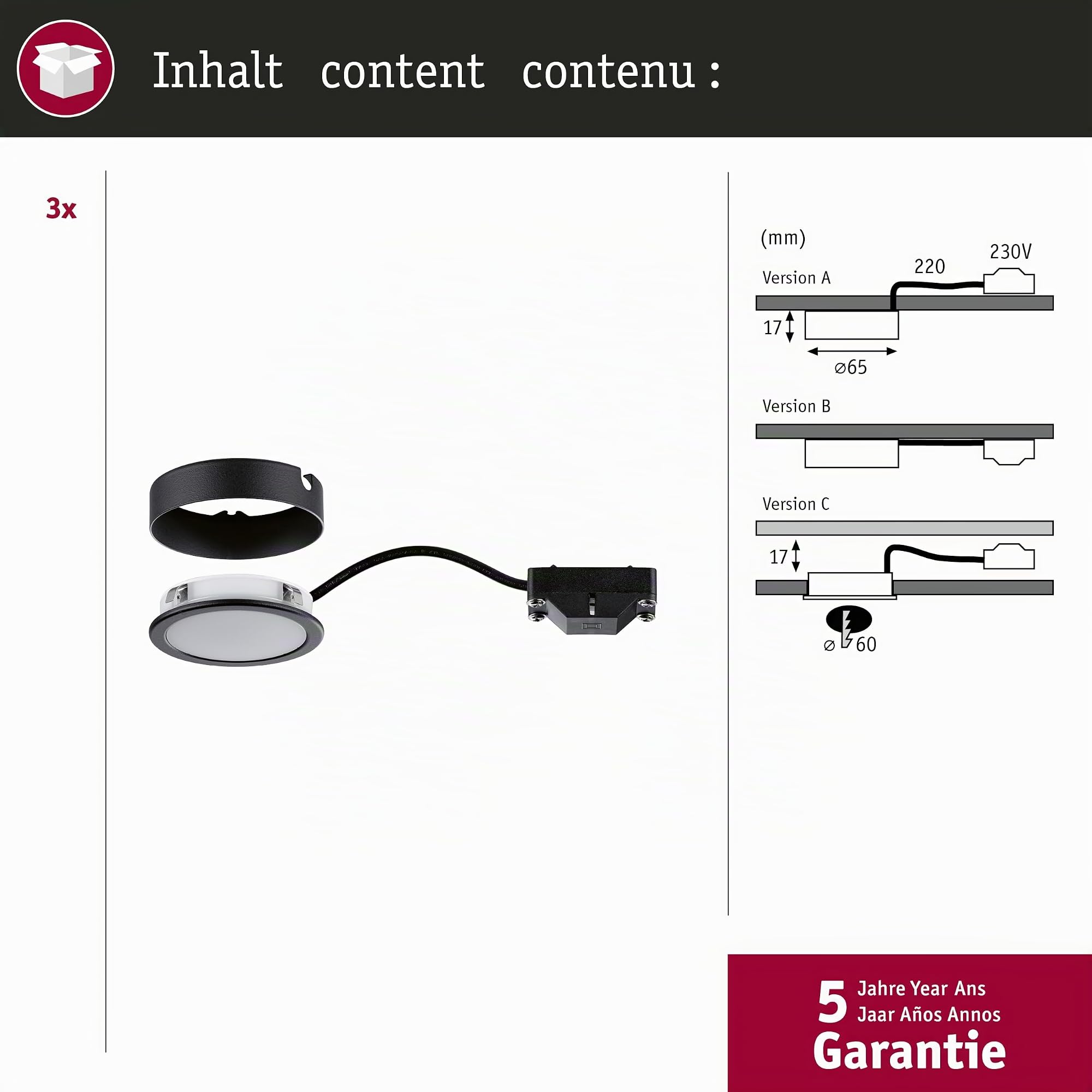 Paulmann Pukk LED-Möbelleuchte 3er-Set schwarz 2700K 210lm