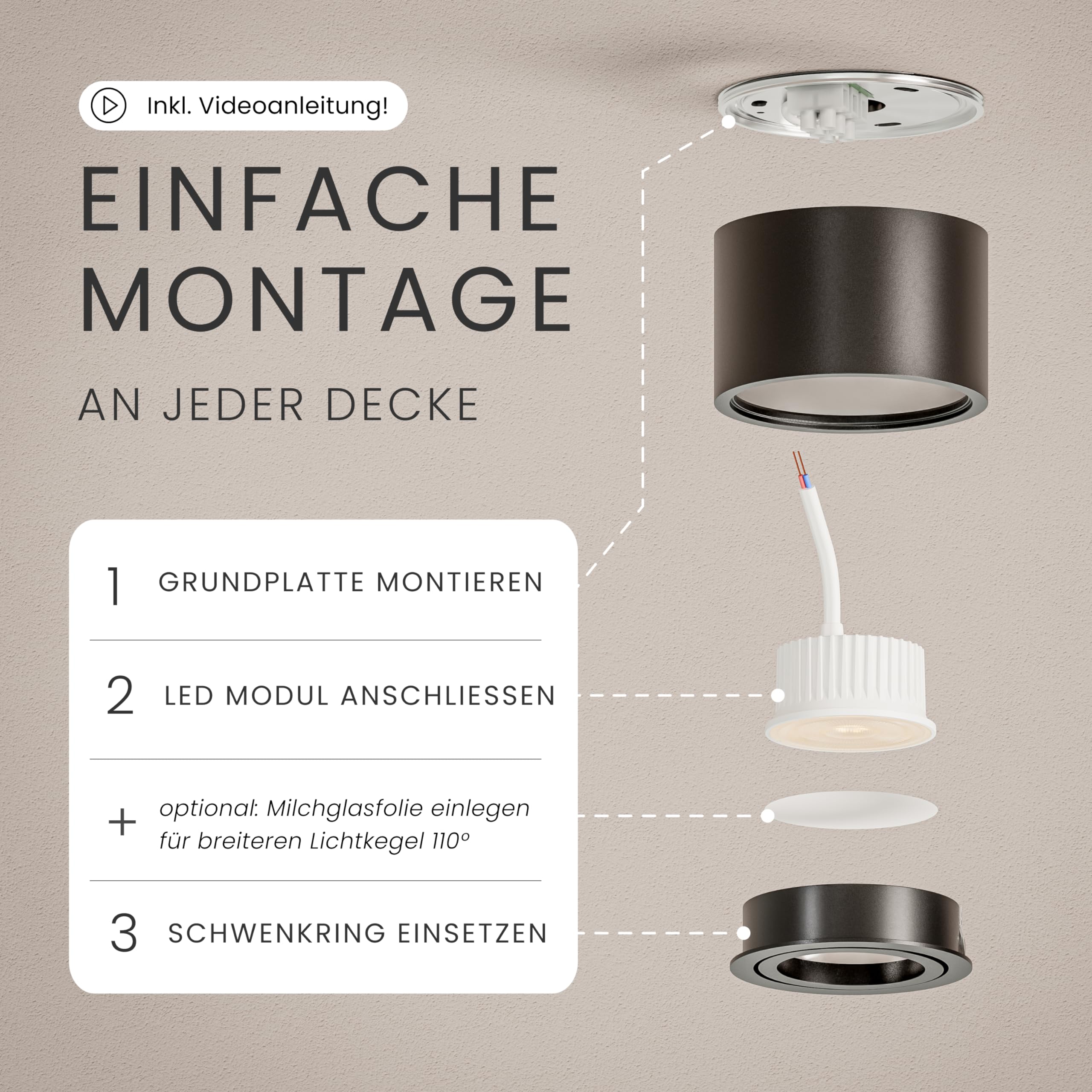 MATO Aufbaustrahler Ø80 schwarz 5W 3 Lichtfarben