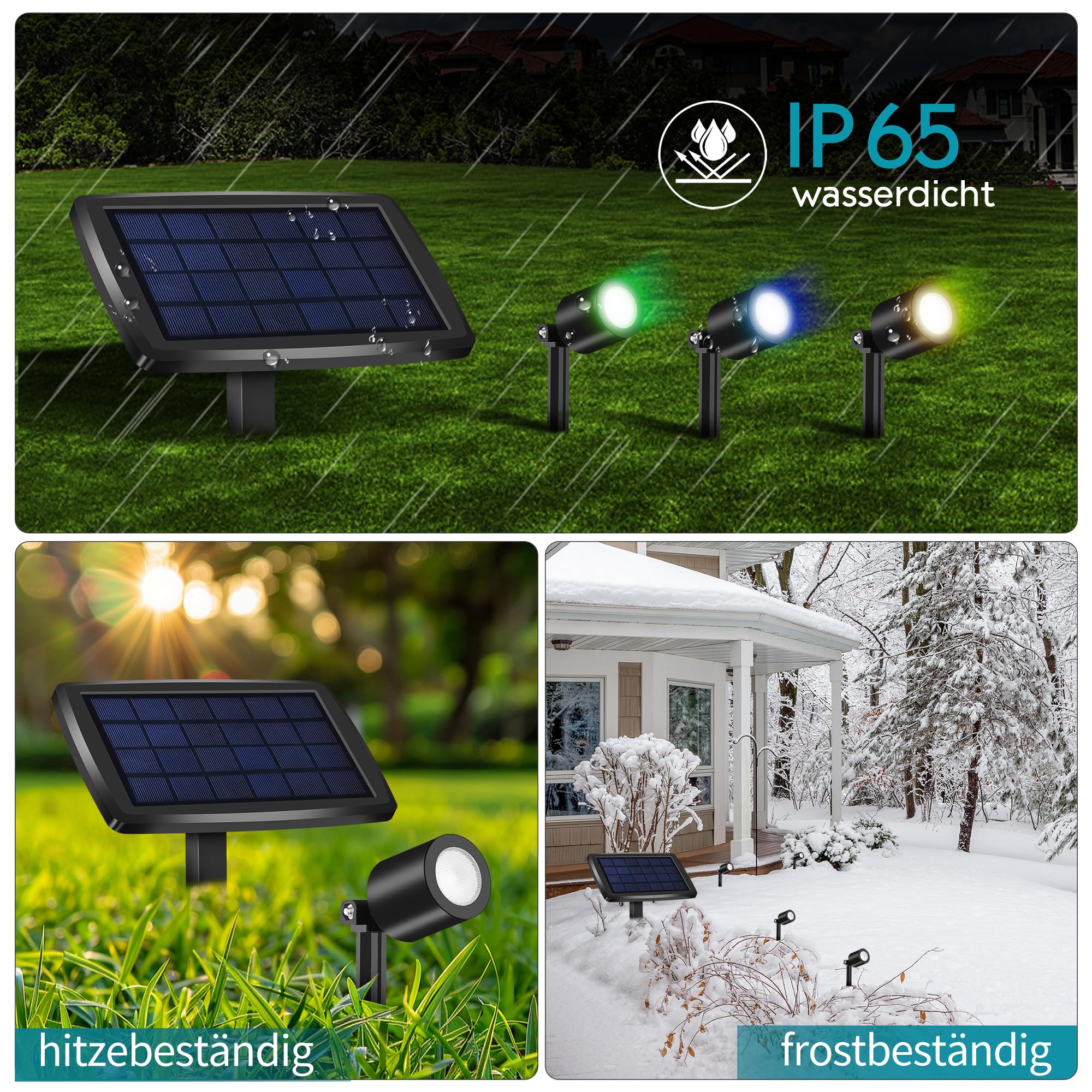 Phonar Solar Gartenstrahler mit Tiervertreiber RGB 3er Set