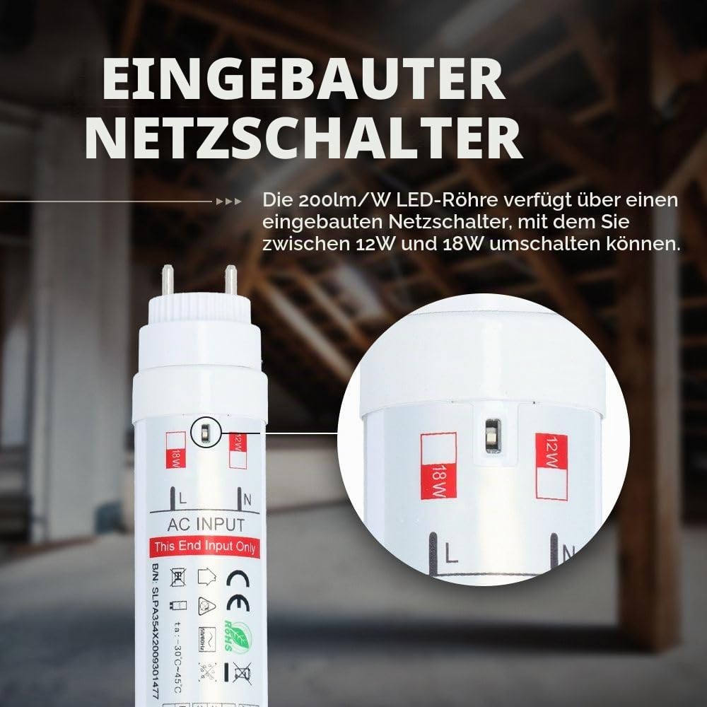 Hoftronic T8 LED-Röhre 120cm 6000K Kaltweiß 3600lm