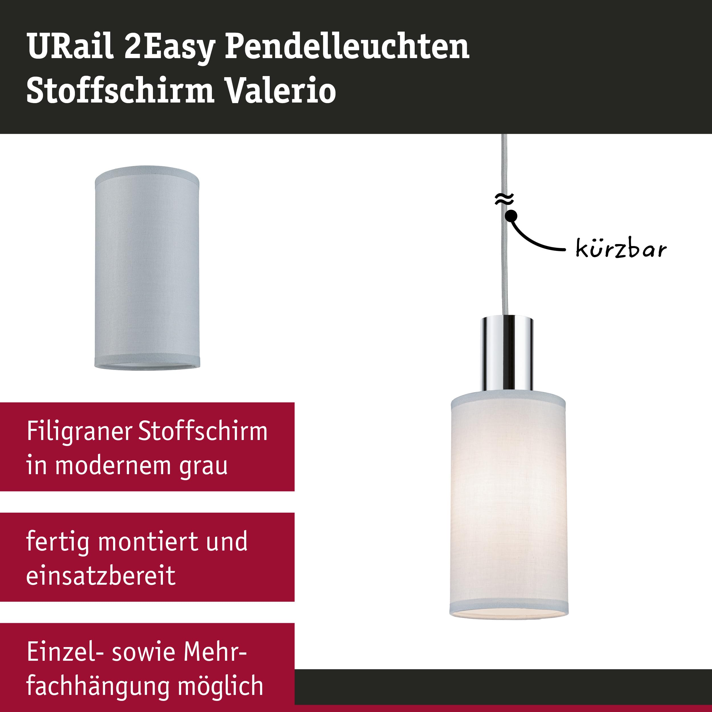 Paulmann URail Valerio 2Easy Lampenschirm Grau 100mm