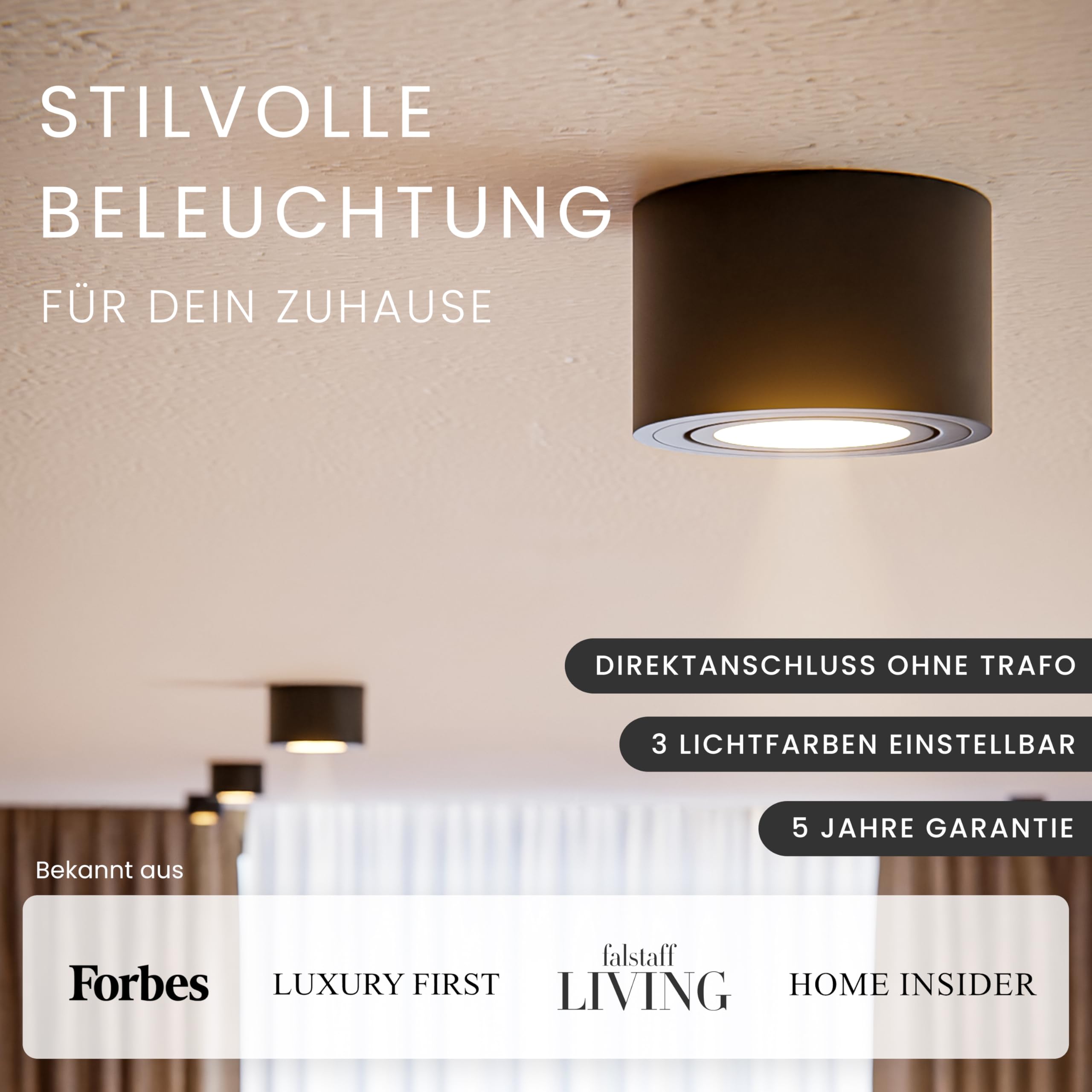 MATO Aufbaustrahler Ø80 schwarz 5W 3 Lichtfarben