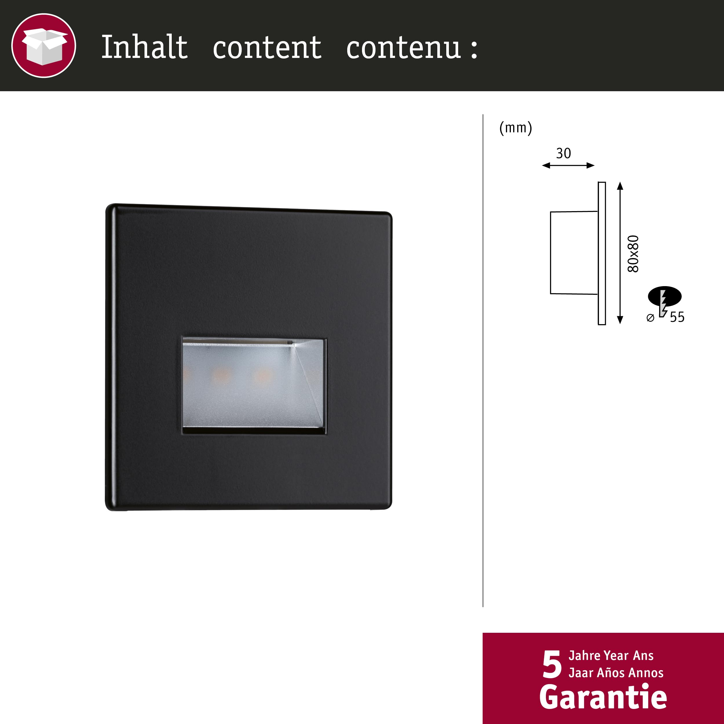 Paulmann Edge Quadro 93094 Wandeinbauleuchte Schwarz matt