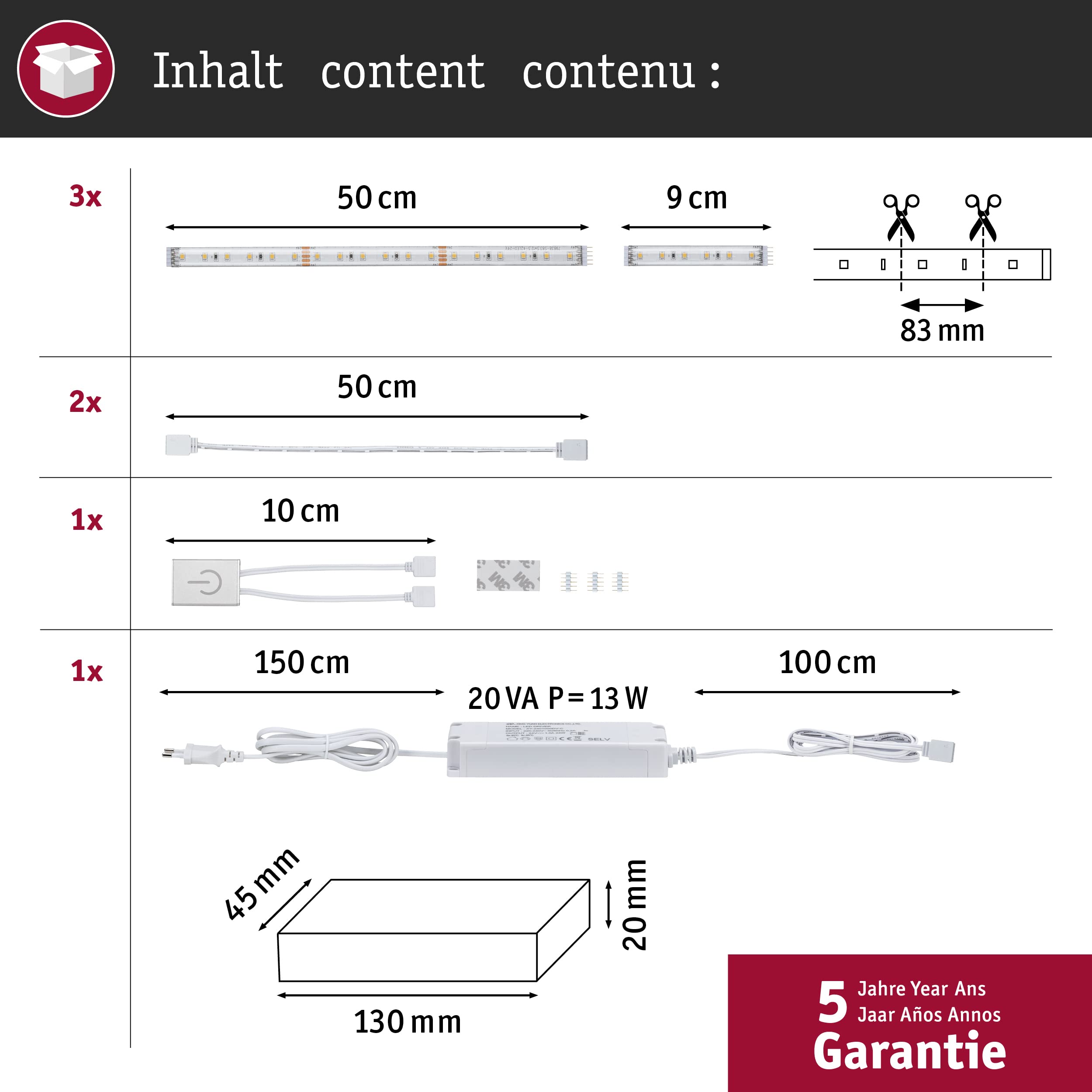 Paulmann MaxLED 500 79838 Küchen-Set 3x60cm warmweiß