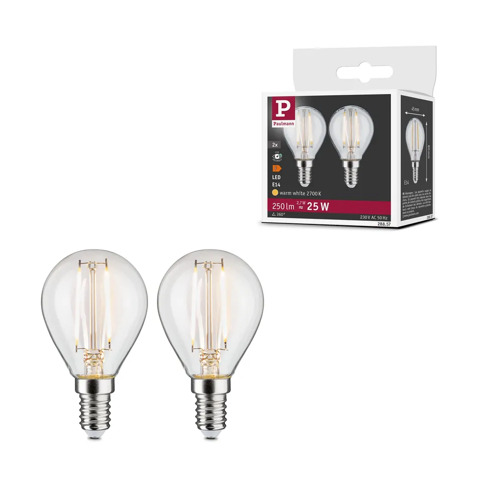 Paulmann LED Tropfen Filament E14 klar 2er-Set 2700K
