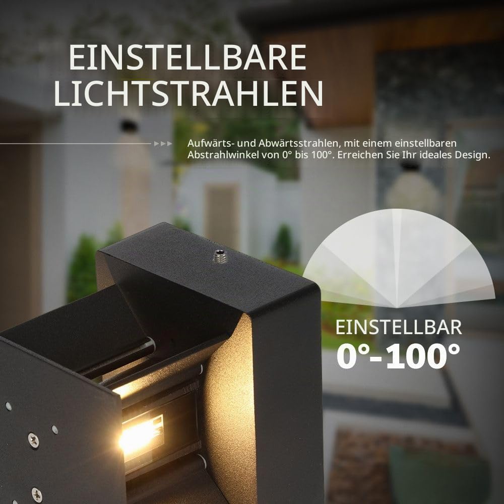 Hoftronic Kansas Wandleuchte Up-Down 2er Pack IP65 schwarz