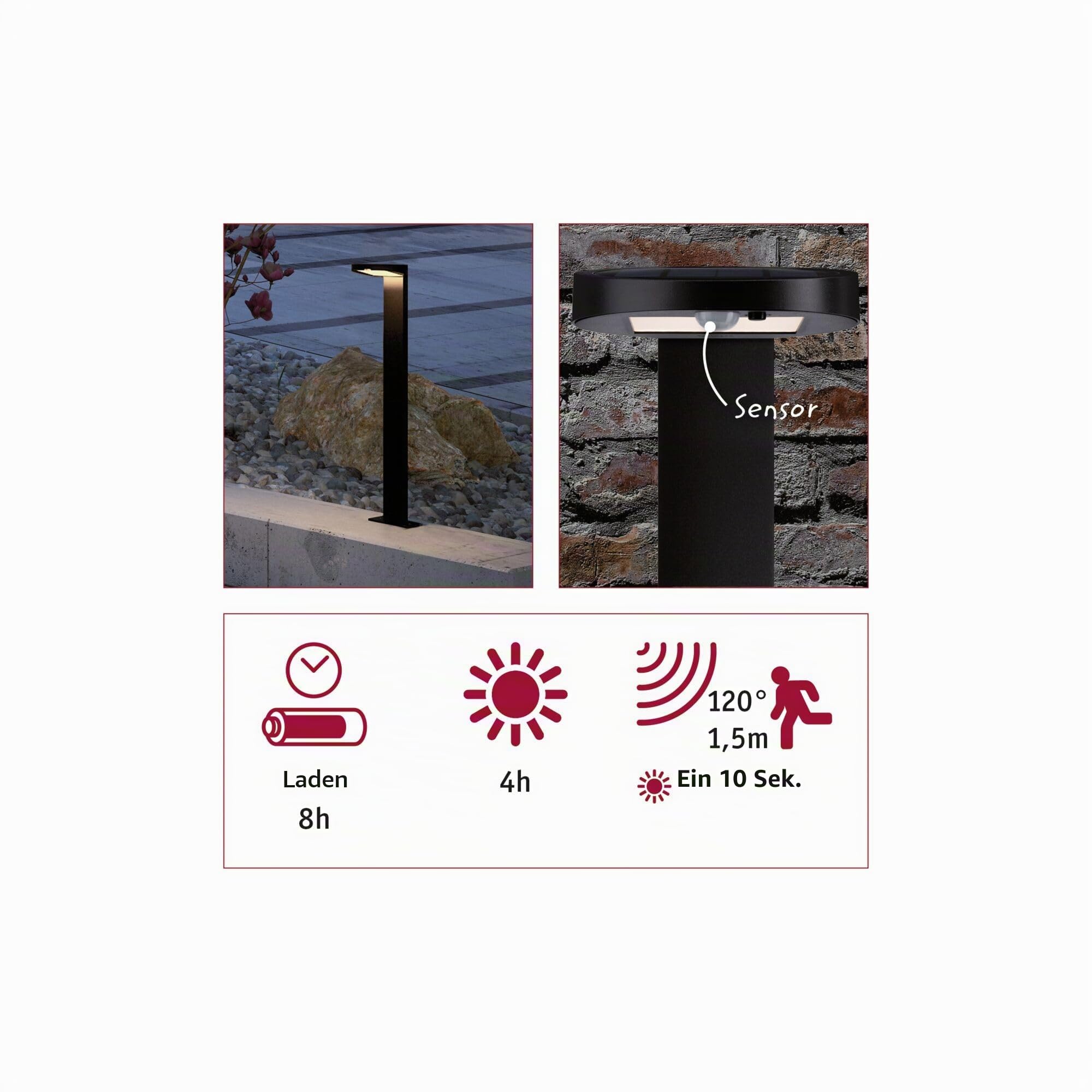 Paulmann Ryse 94249 Solar Pollerleuchte Sensor IP44
