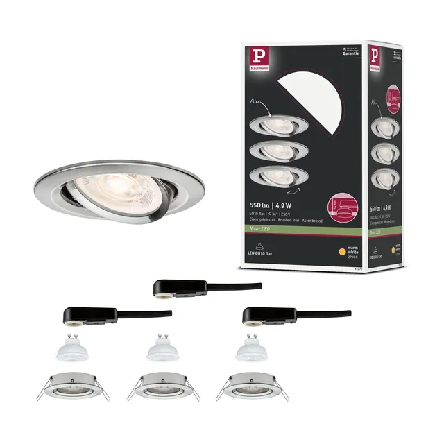 Paulmann Nova GU10 Flat schwenkbar Einbauleuchte 3er Eisen 2700K