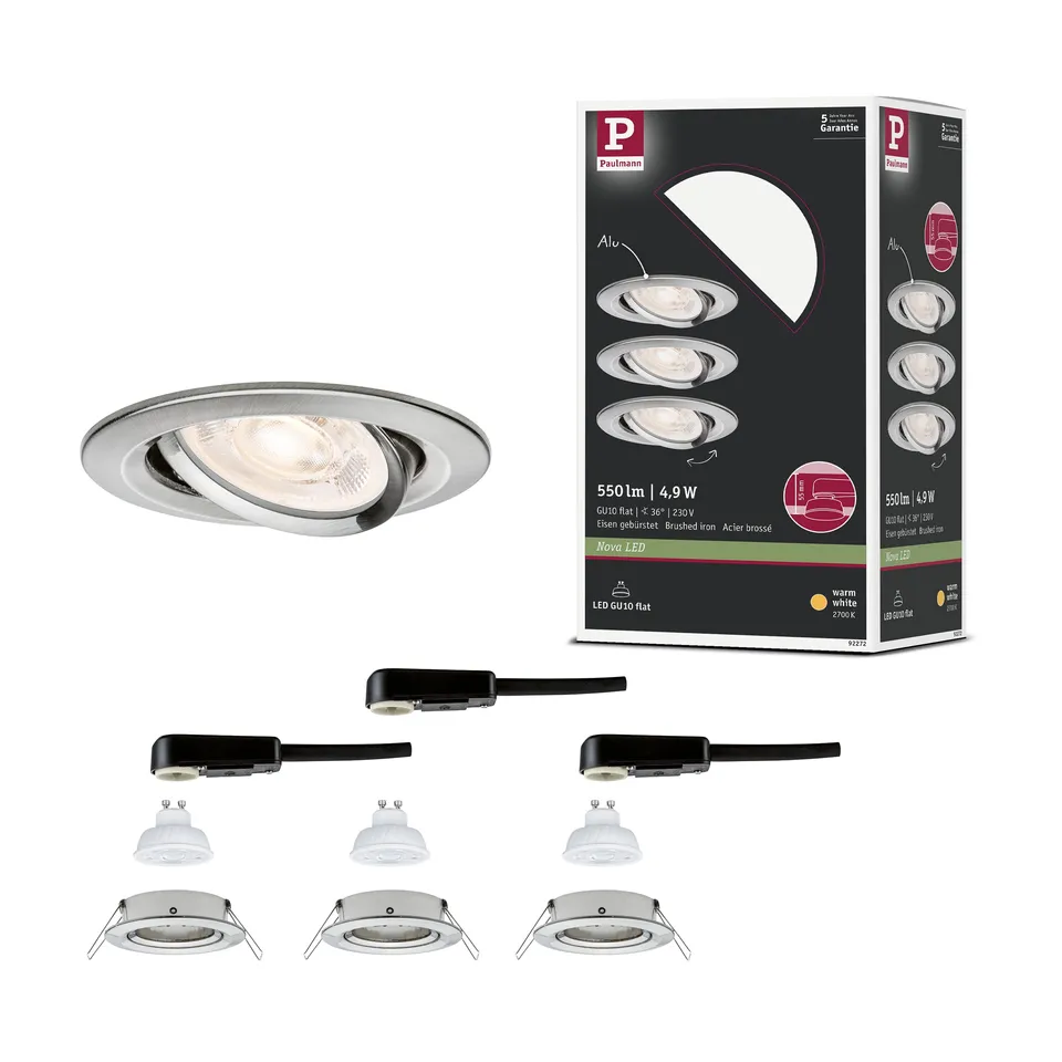 Paulmann Nova GU10 Flat schwenkbar Einbauleuchte 3er Eisen 2700K