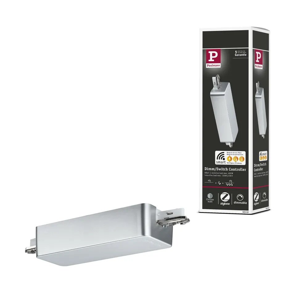 Paulmann URail 50050 Schienenadapter Chrom matt Zigbee dimmbar