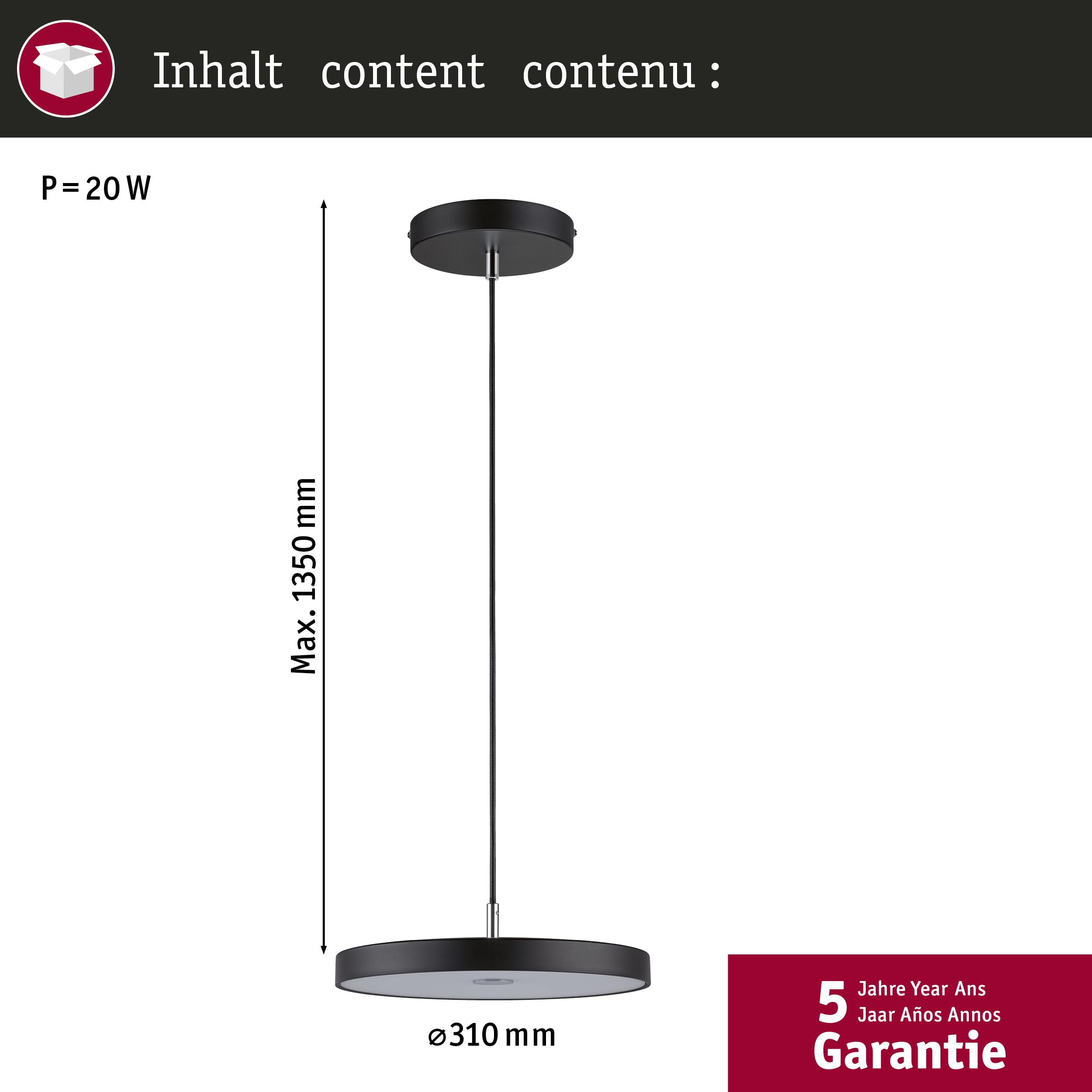 Paulmann Hildor 96777 LED-Pendelleuchte schwarz 1000lm