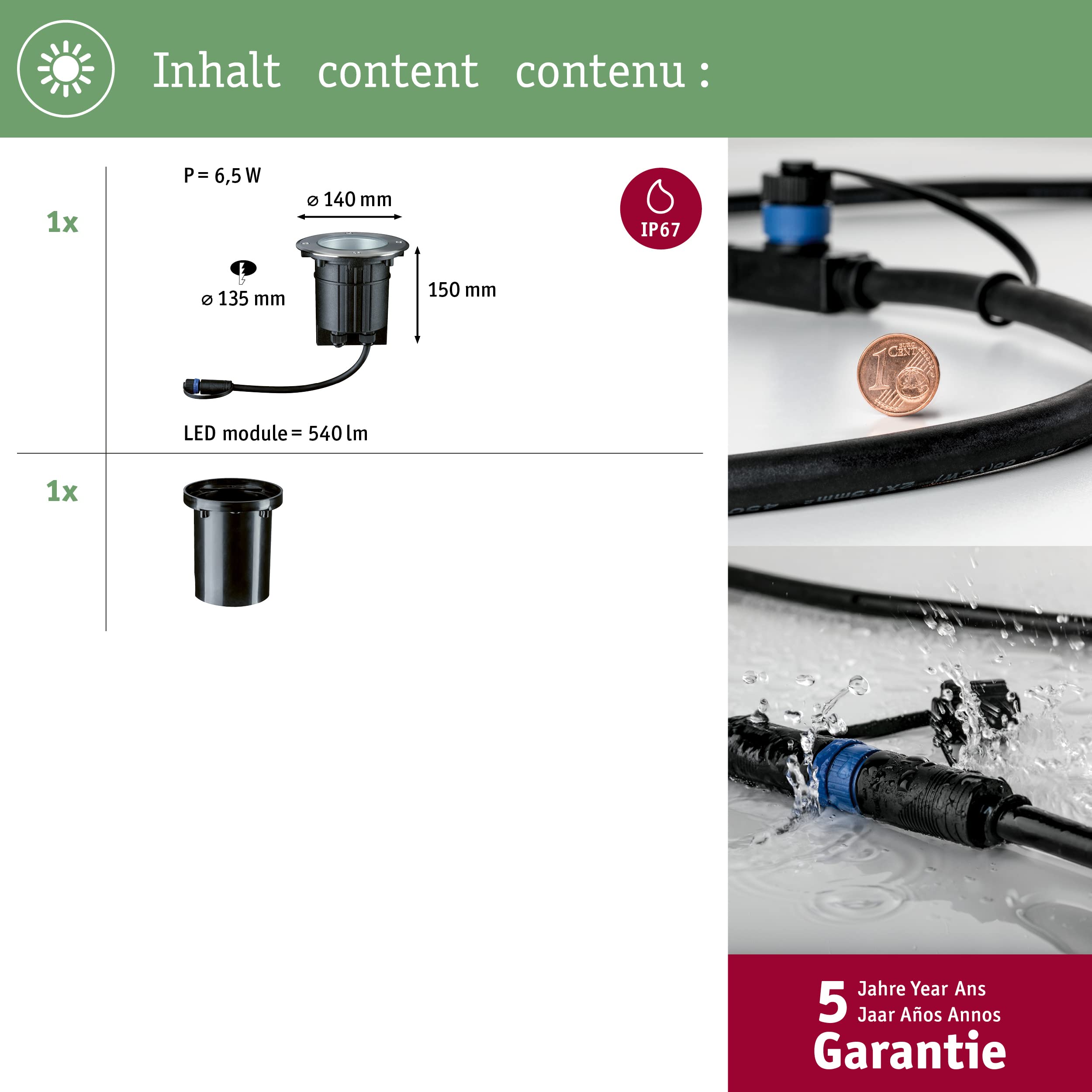 Paulmann Plug Shine 93907 Bodenstrahler Ø140mm warmweiß