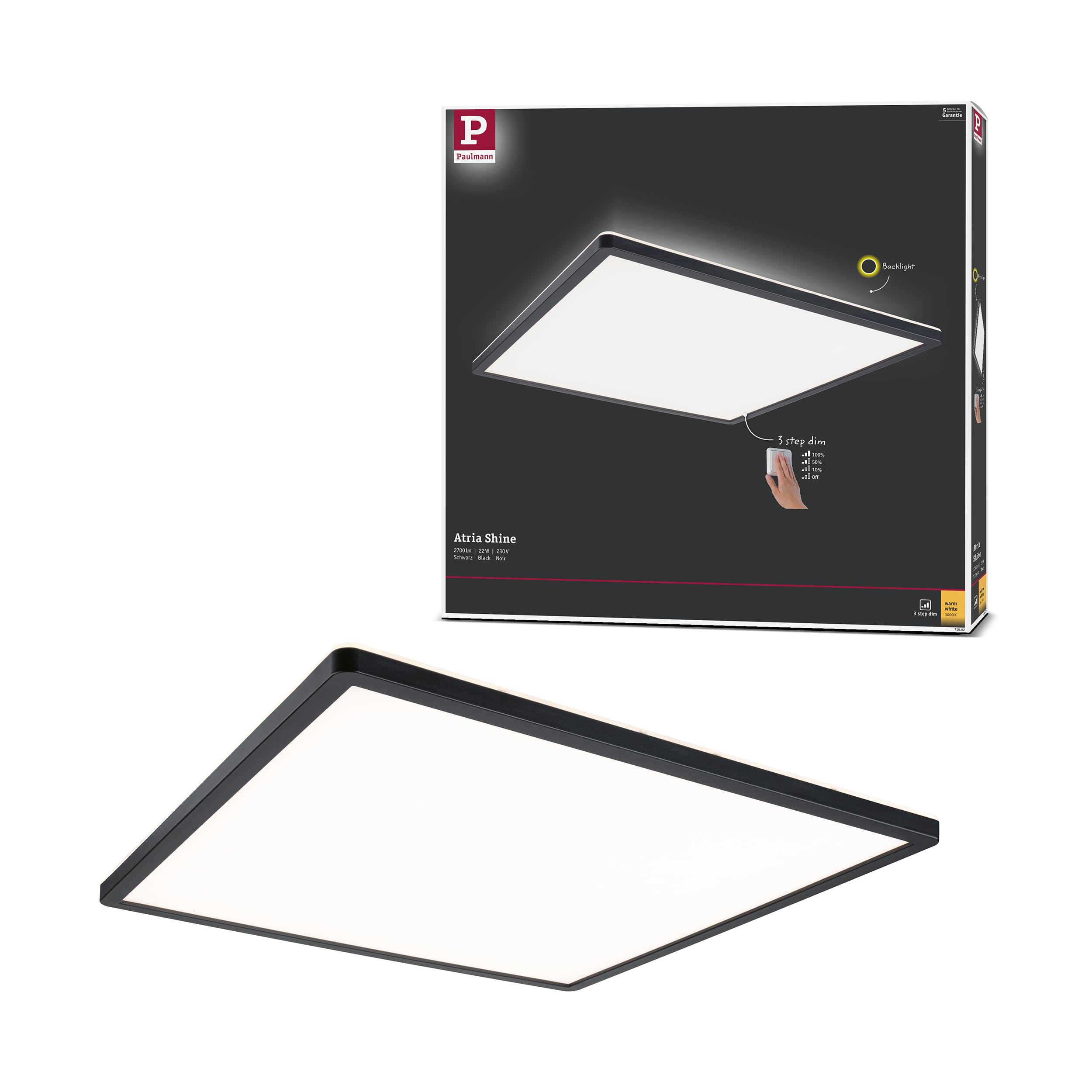 Paulmann Atria Shine 70998 LED-Panel schwarz Ø 293mm 3000K