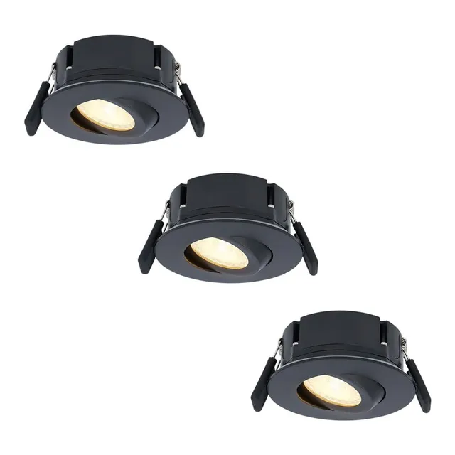 Hoftronic Neapel Einbaustrahler 3er Set Schwarz IP65 2700K