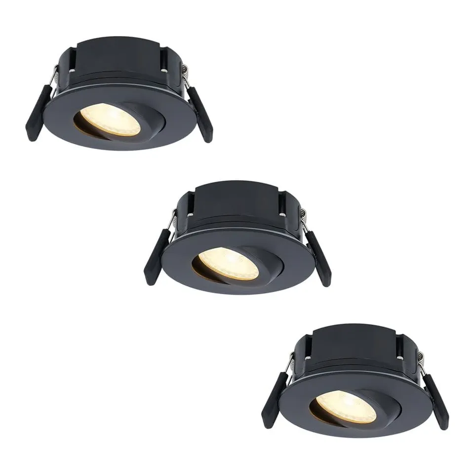 Hoftronic Neapel Einbaustrahler 3er Set Schwarz IP65 2700K