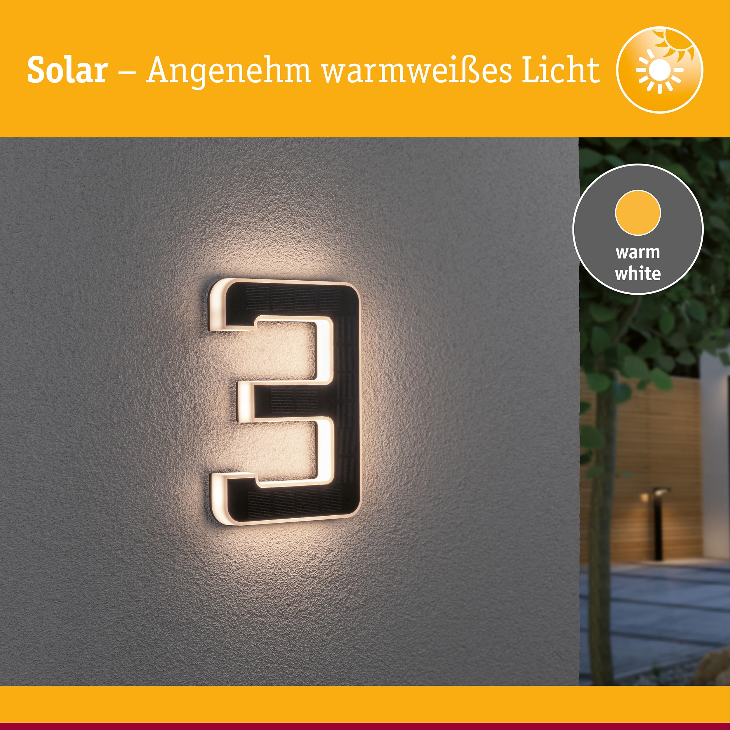 Paulmann 79844 Solar-Hausnummer 3 IP44 warmweiß schwarz