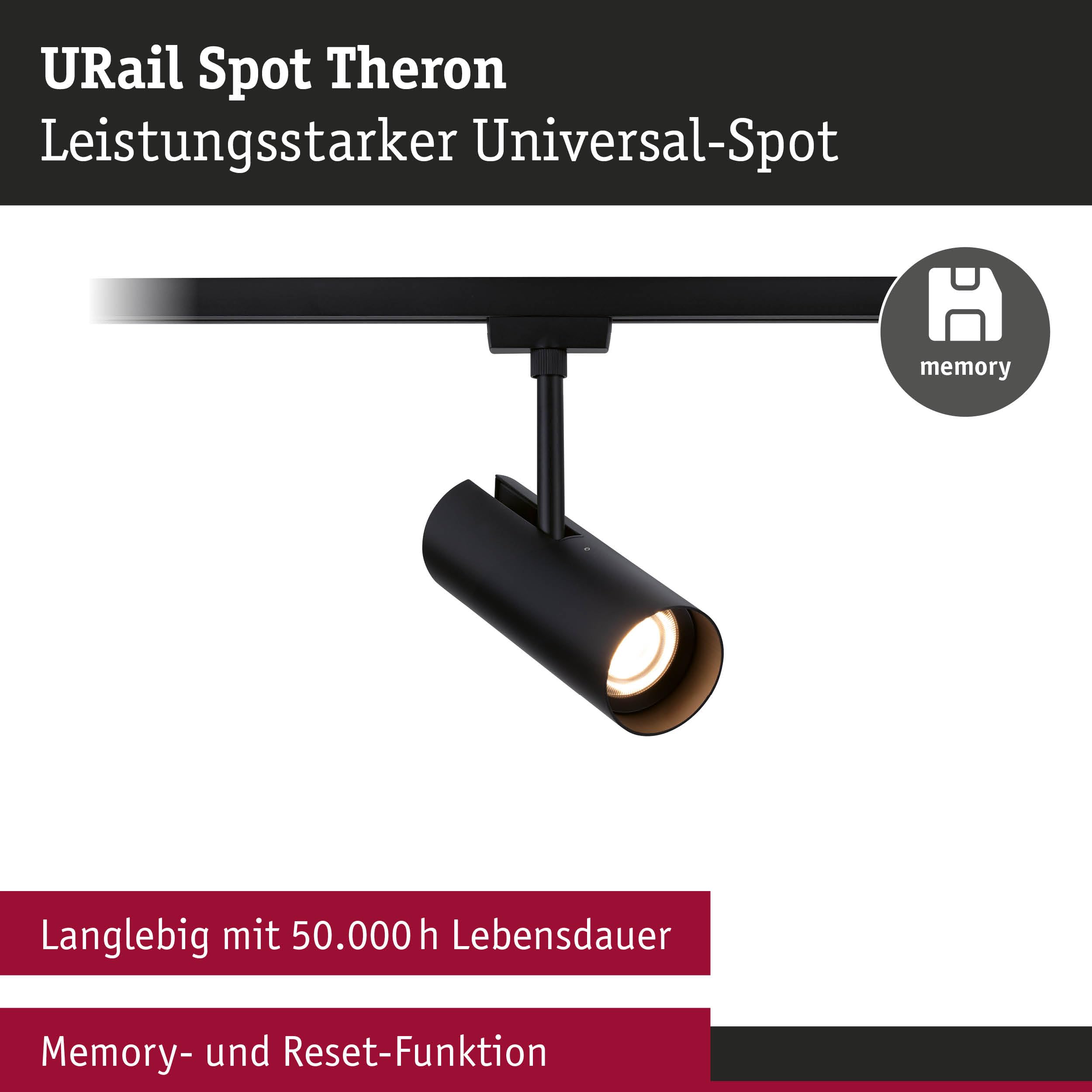 Paulmann URail Theron 95696 Schienenspot Schwarz 3000K