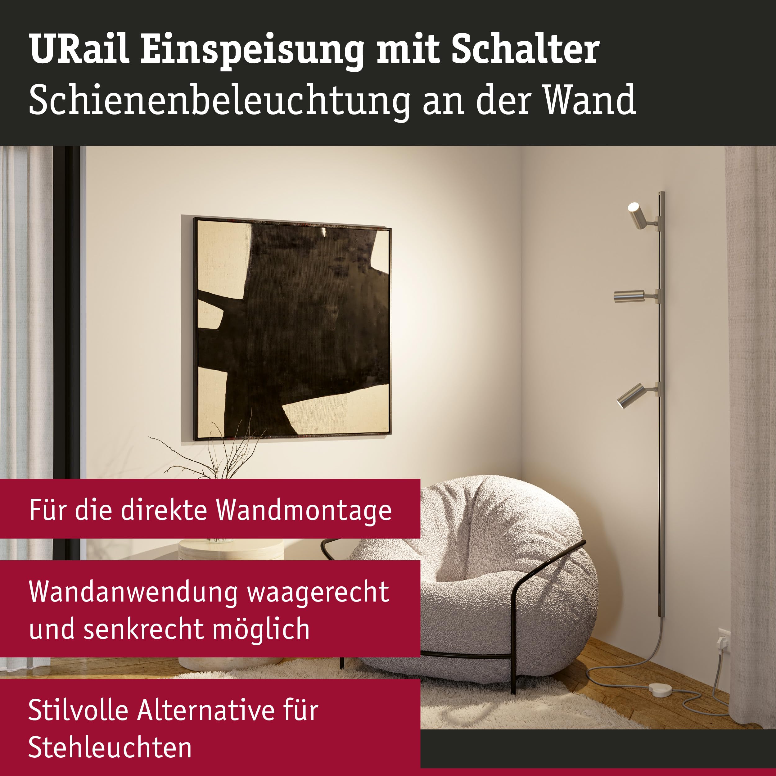Paulmann URail 95658 Einspeisung 2m Chrom matt 1000W
