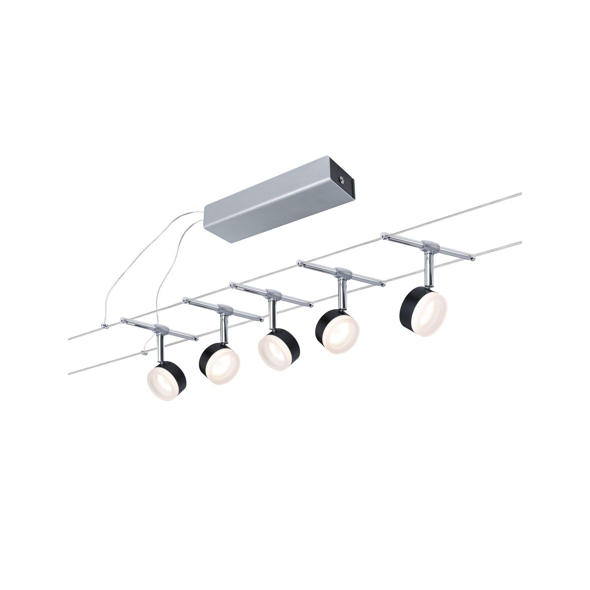 Paulmann ClearLED Seilsystem-Set 5 Spots schwarz-chrom 2700K