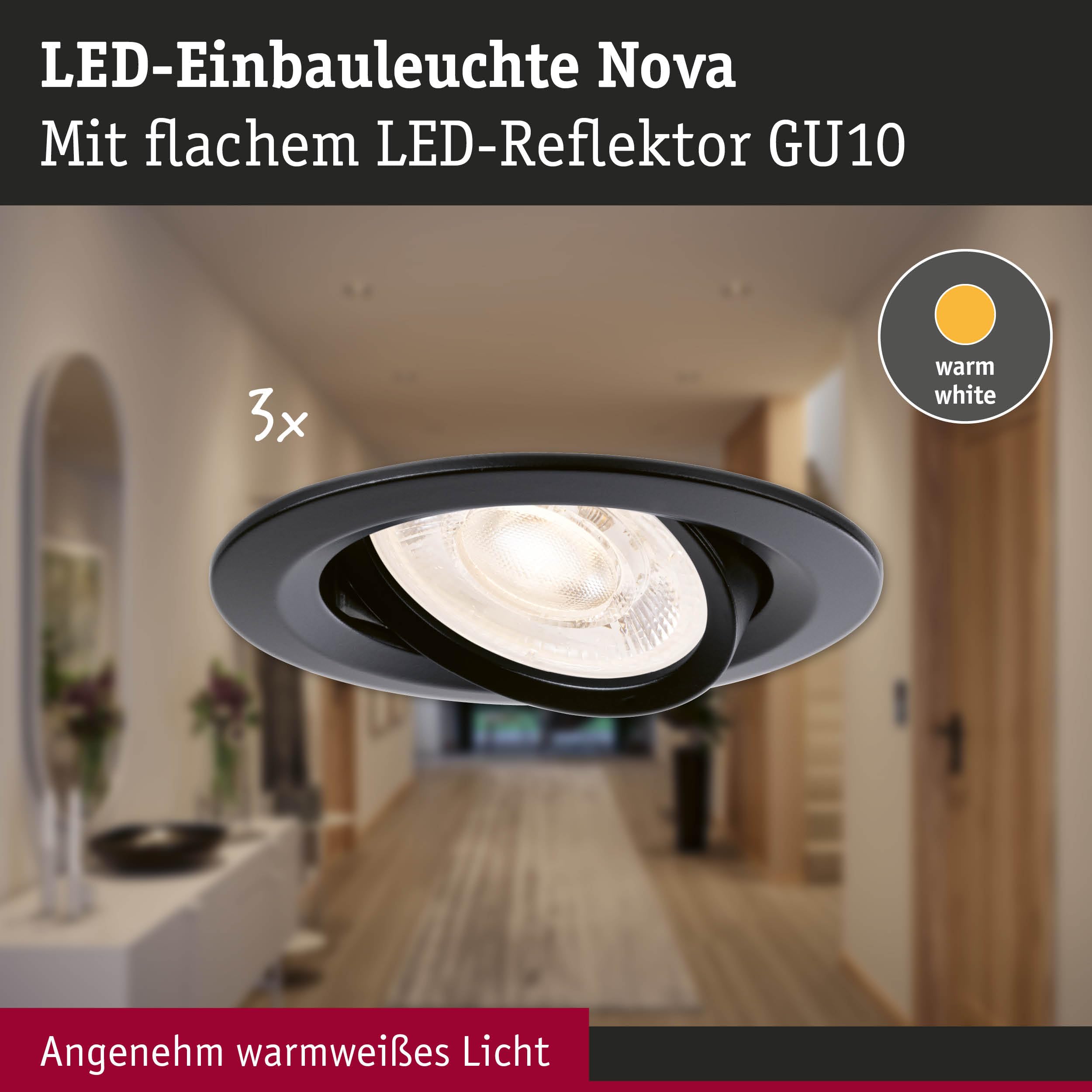 Paulmann Nova GU10 Flat schwenkbar Einbauleuchte 3er Schwarz 2700K