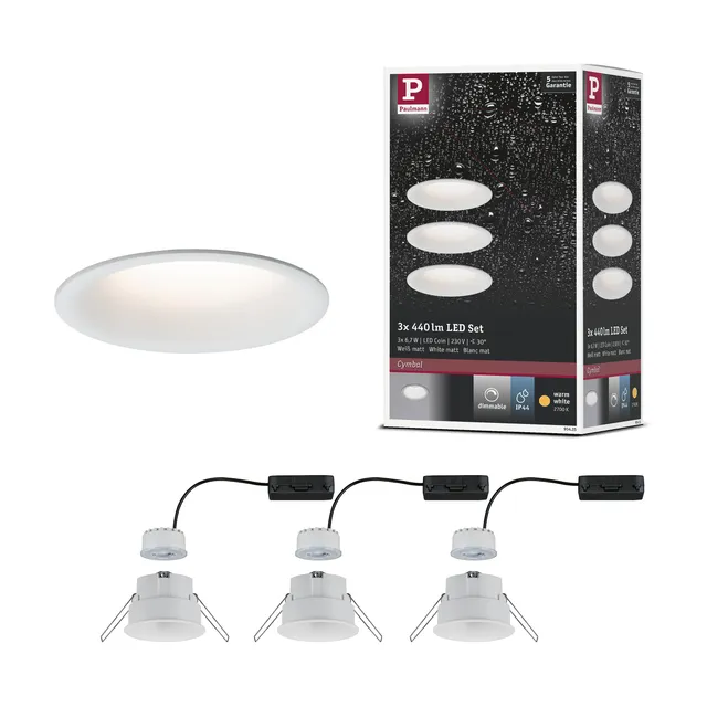 Paulmann Cymbal 93415 Einbauleuchte 3er-Set Weiß dimmbar
